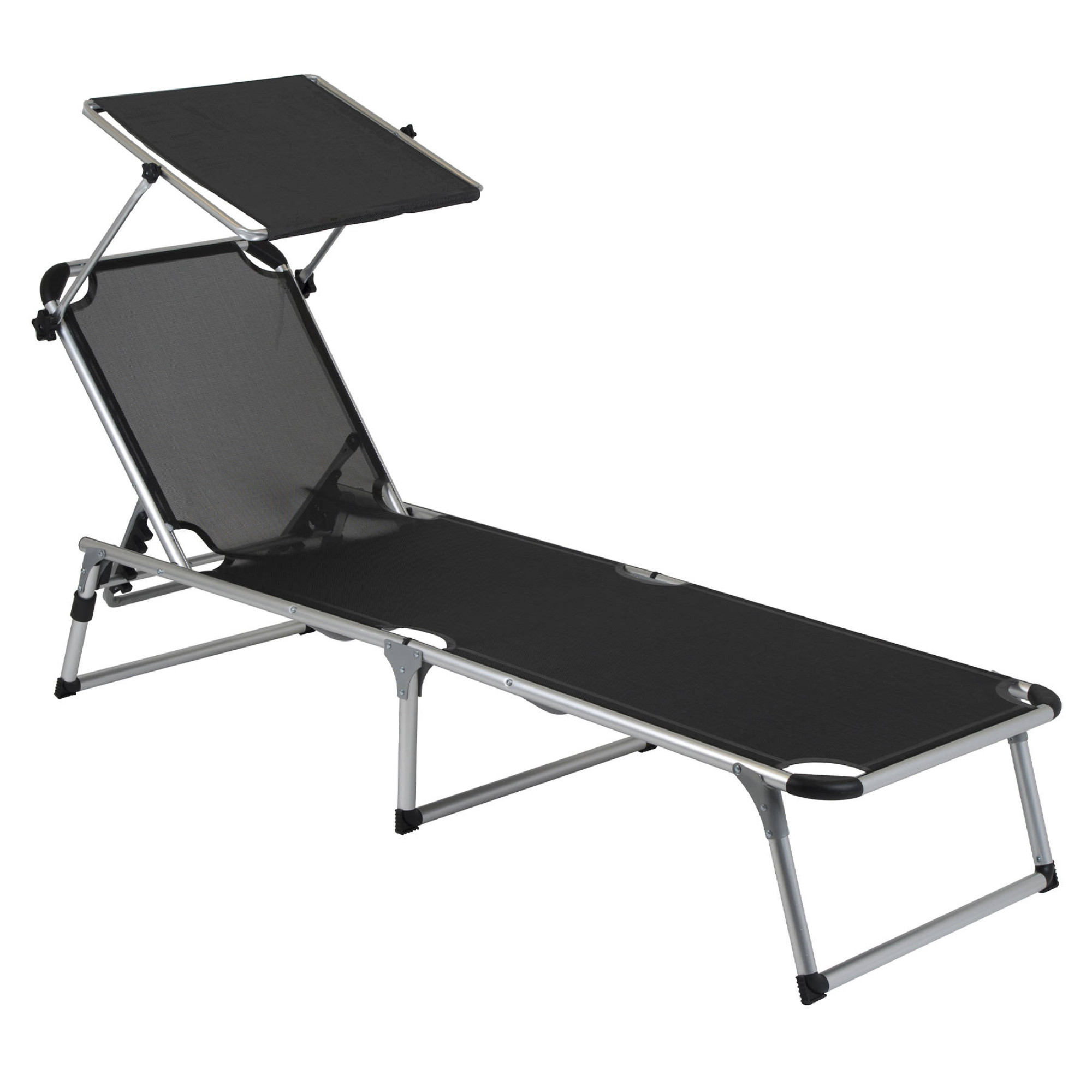 Ліжко розкладне Bo-Camp Sun Lounger With Sunscreen 5 Positions Black (1304460) - Robinzon.ua