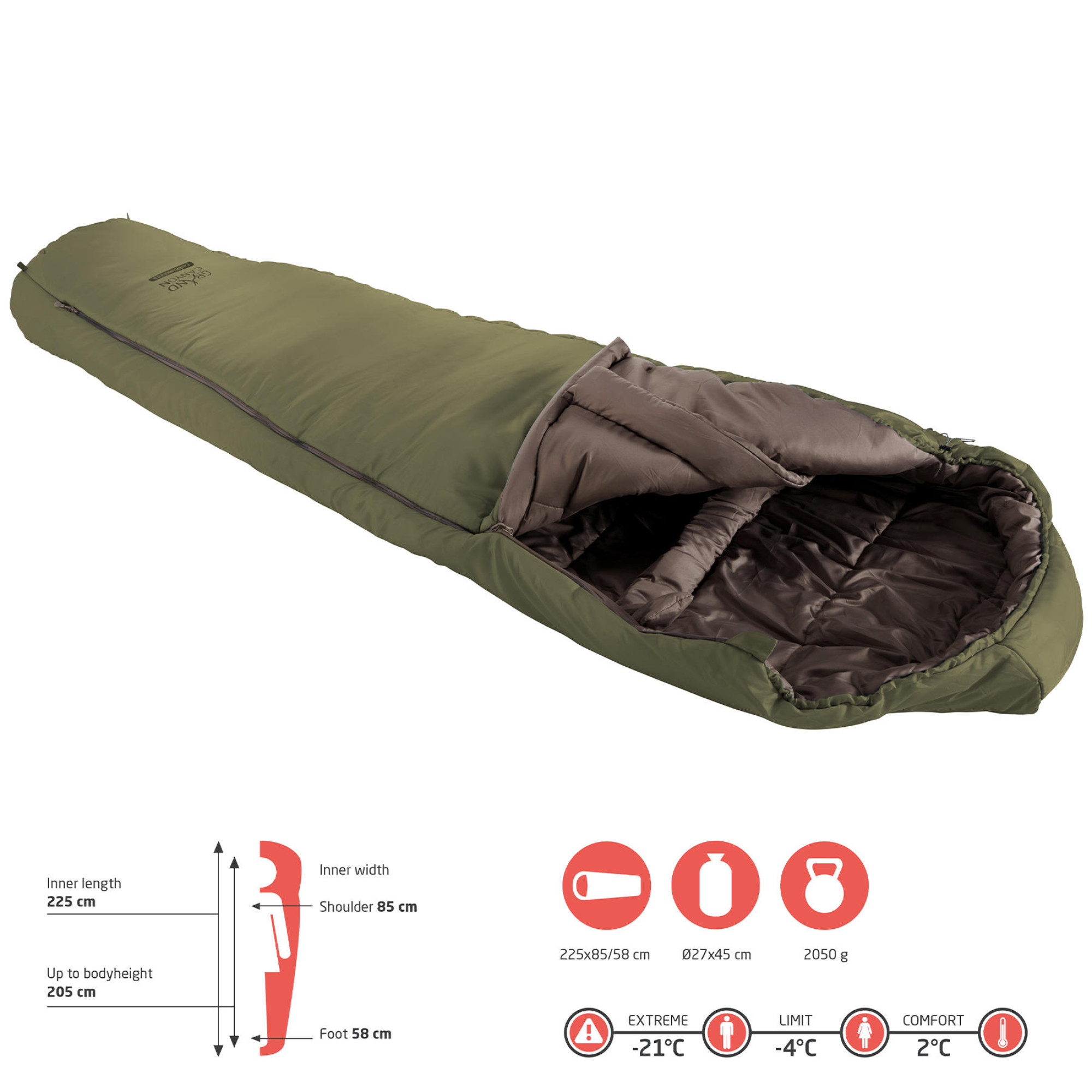 Спальний мішок Grand Canyon Fairbanks 205 -4°C Capulet Olive Left (340021) - 2 - Robinzon.ua
