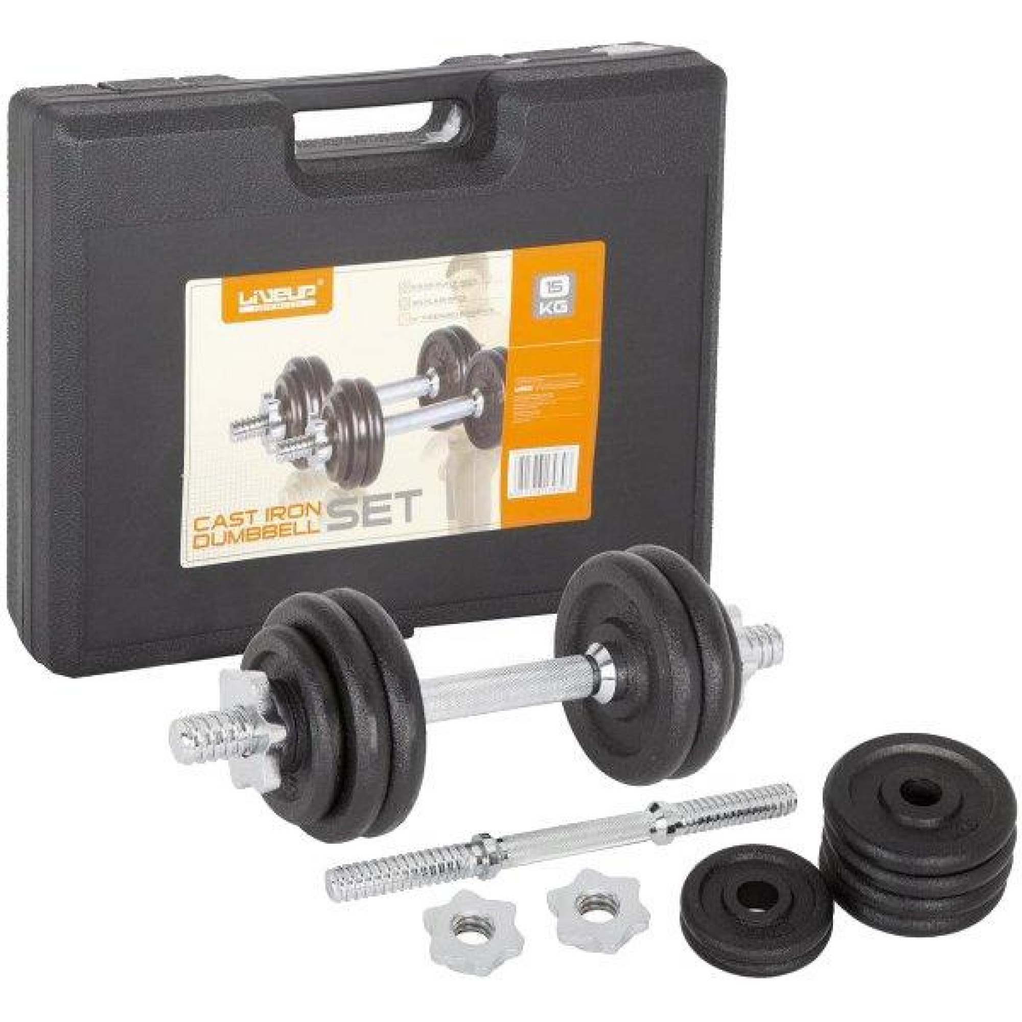 Набір гантелей в кейсі пара LiveUP DUMBBELL SET чорний 2х7,5кг LS2322B-15KGS ( 2шт.) - Robinzon.ua