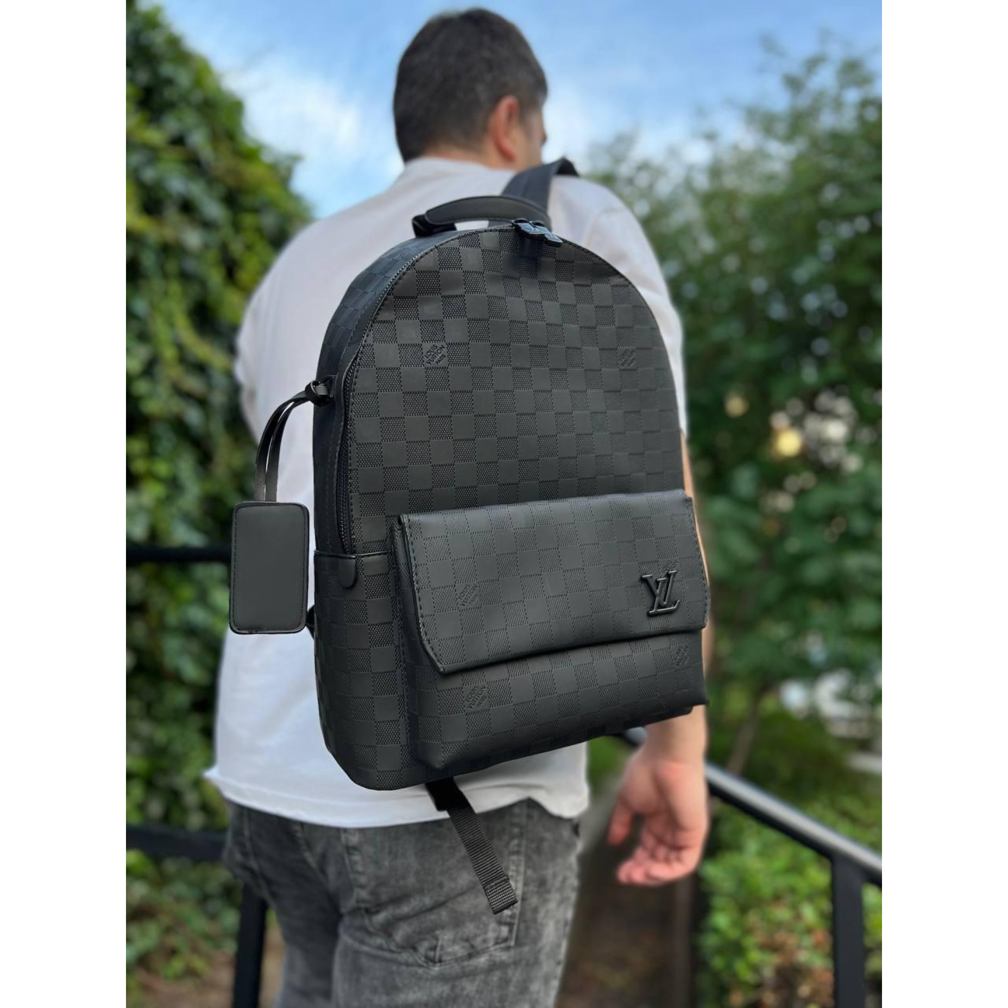 Чоловічий рюкзак луї вітон Louis Vuitton шкіряний повсякденний чорний в шахматку - Robinzon.ua