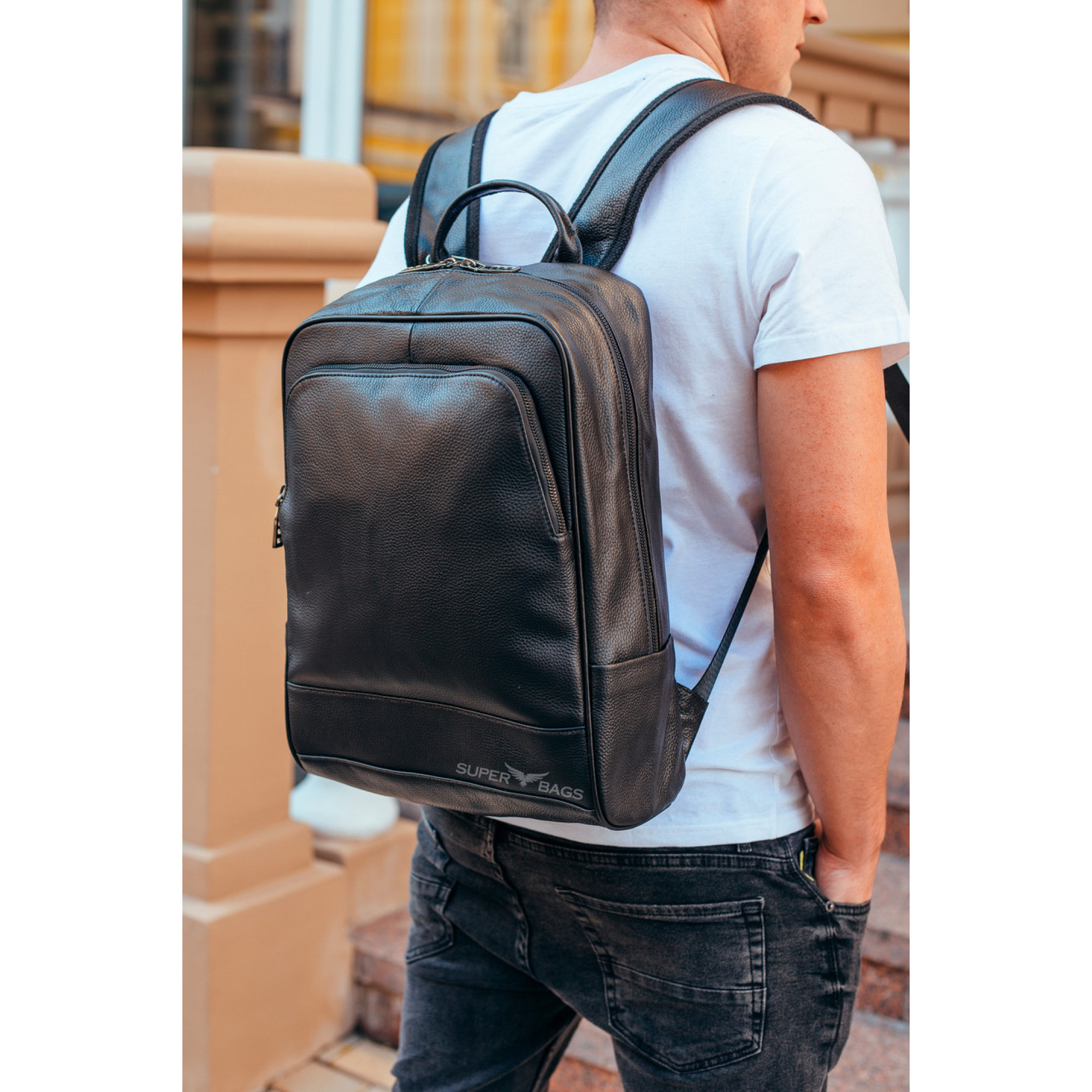 Кожаный рюкзак для ноутбука и поездок Tiding Bag 72-8731 черный - 3 - Robinzon.ua