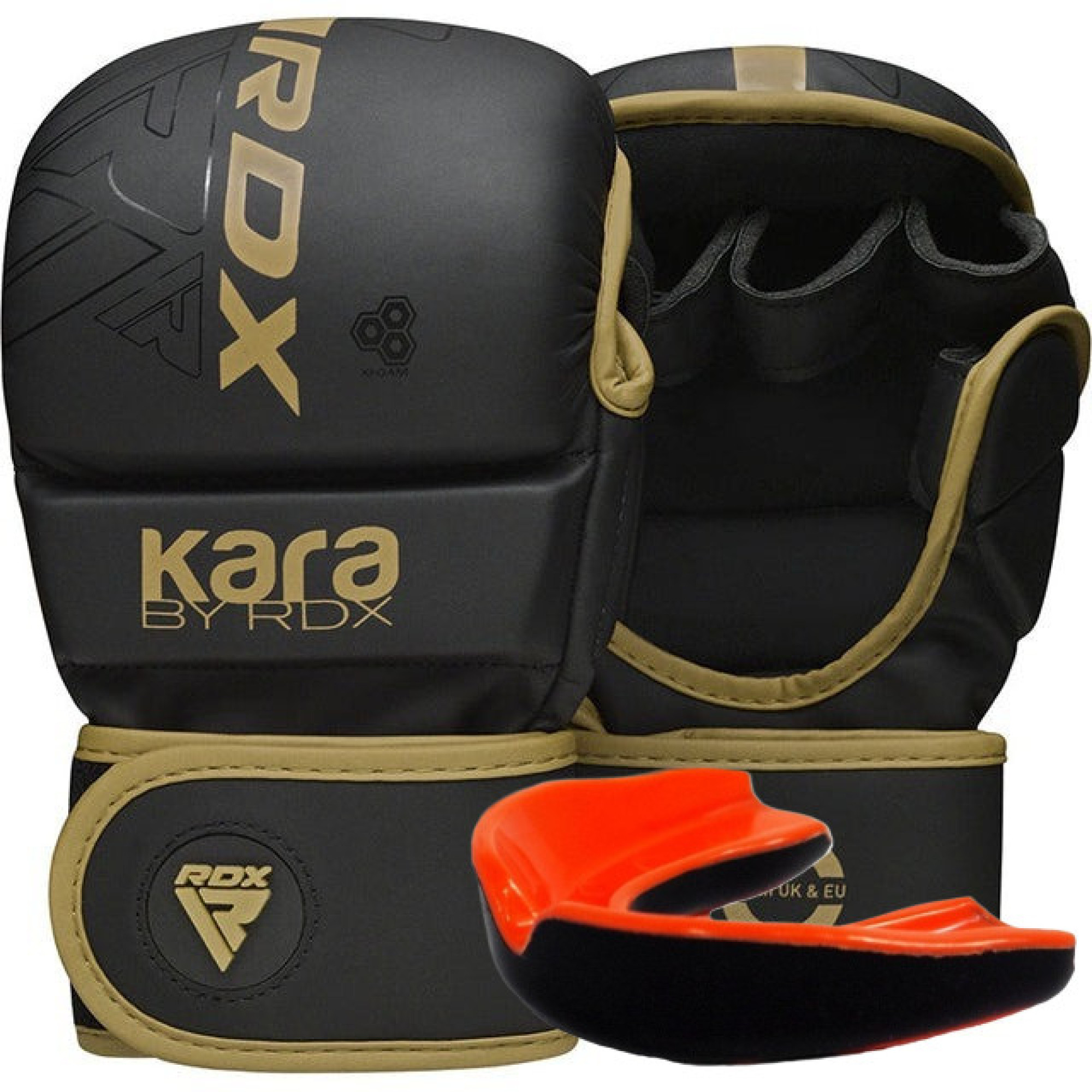 Рукавиці для ММА RDX F6 KARA Matte Golden Plus S/M (капа у комплекті) - Robinzon.ua