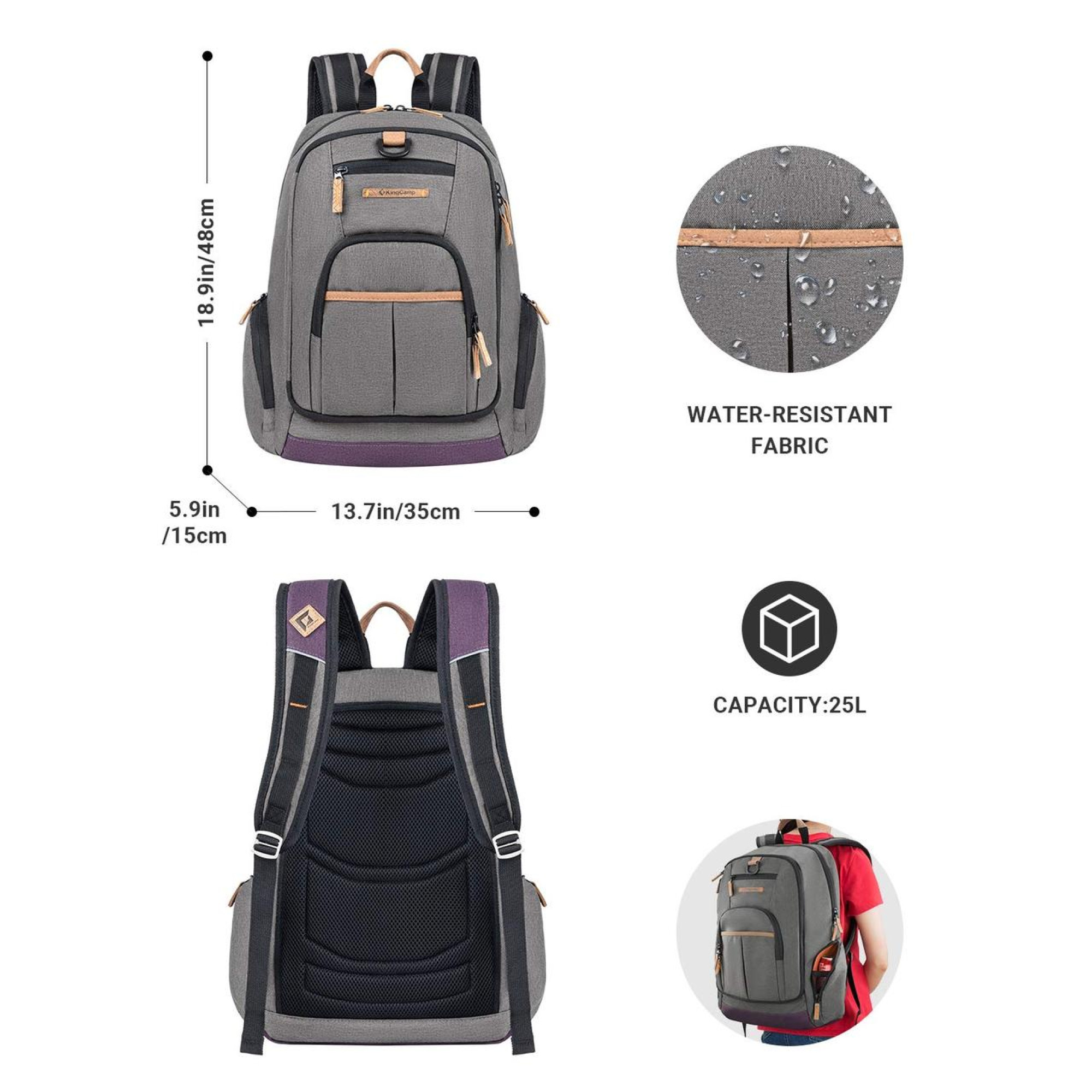 Городской рюкзак 25L KingCamp Arches  серый - 4 - Robinzon.ua