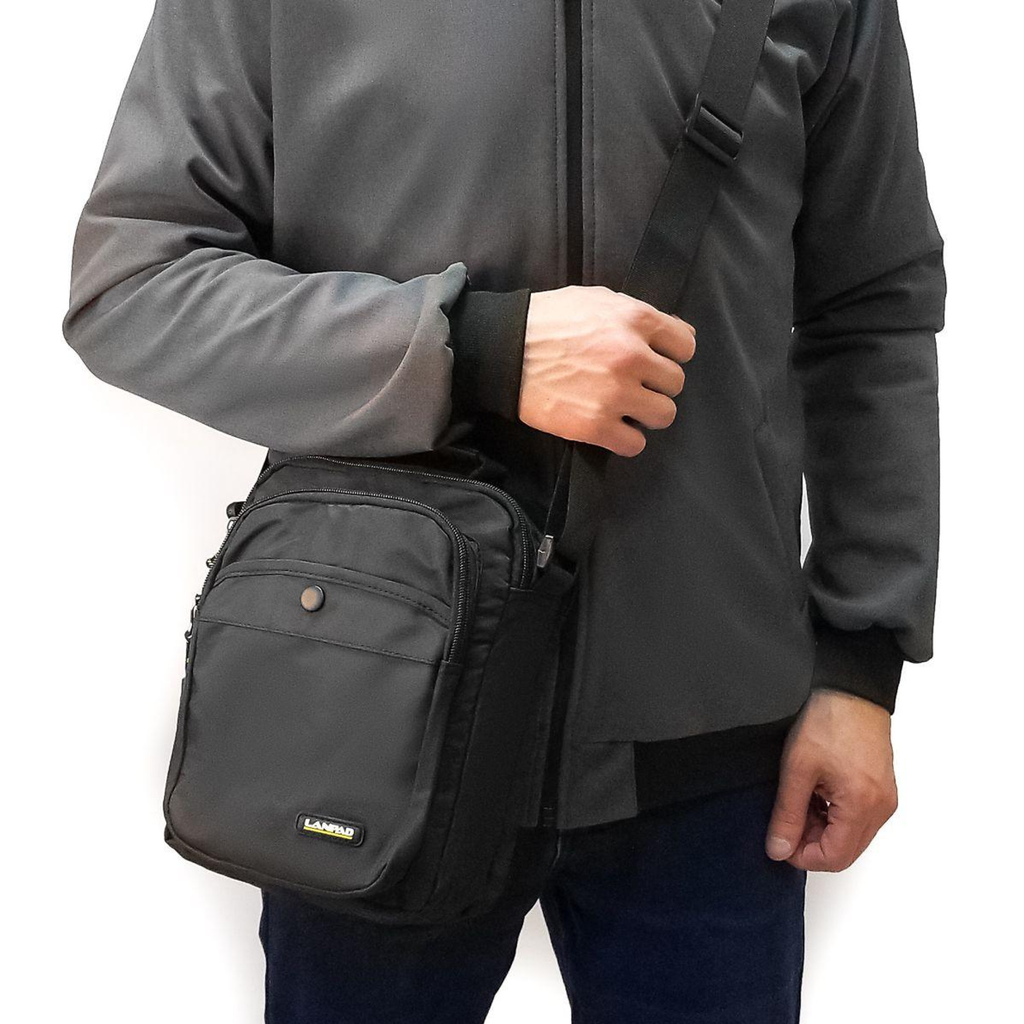 Мужская сумка наплечная Lanpad черная - 2 - Robinzon.ua