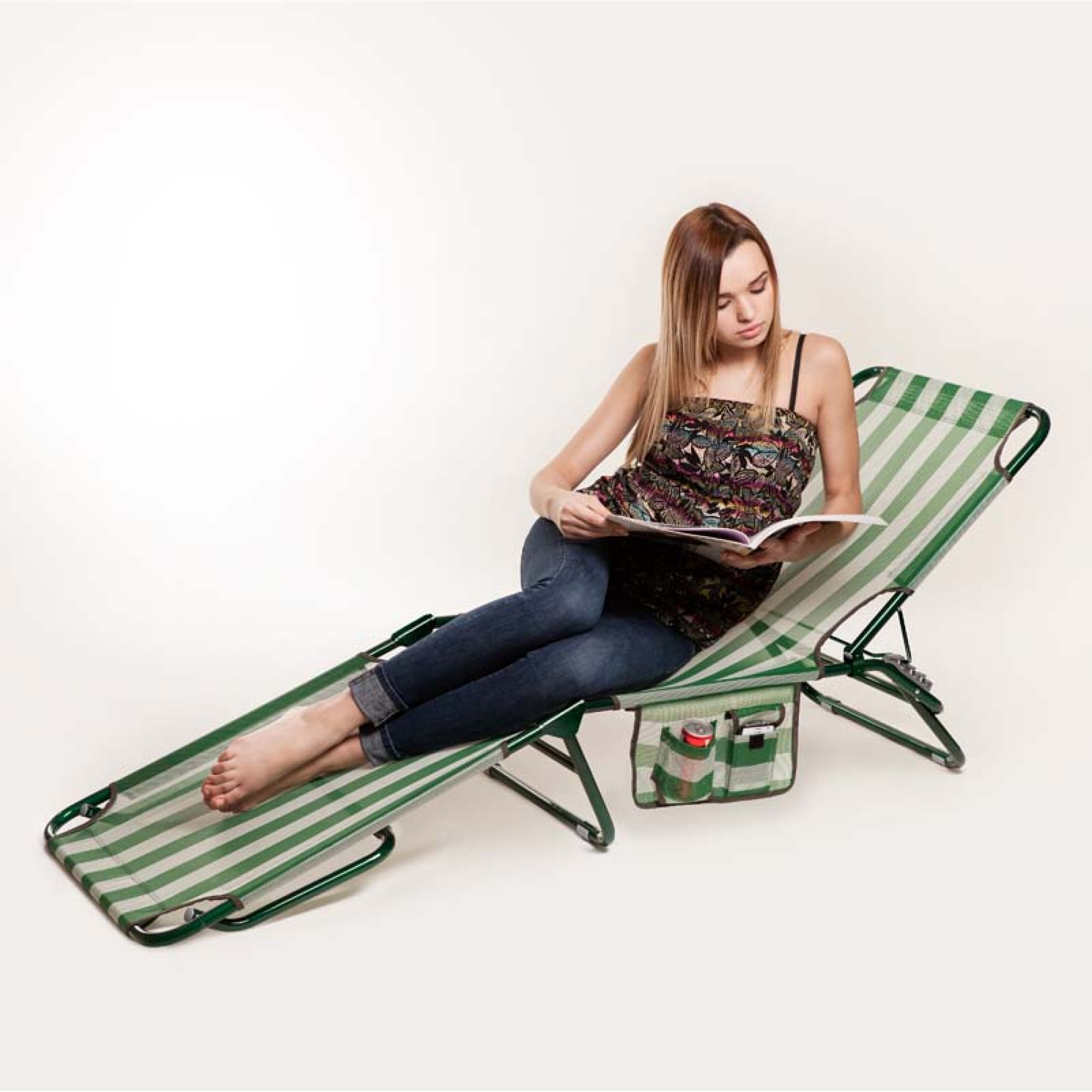 Раскладушка "Диагональ" d22 мм (Текстилен, Зеленo-белая полоса). - 2 - Robinzon.ua