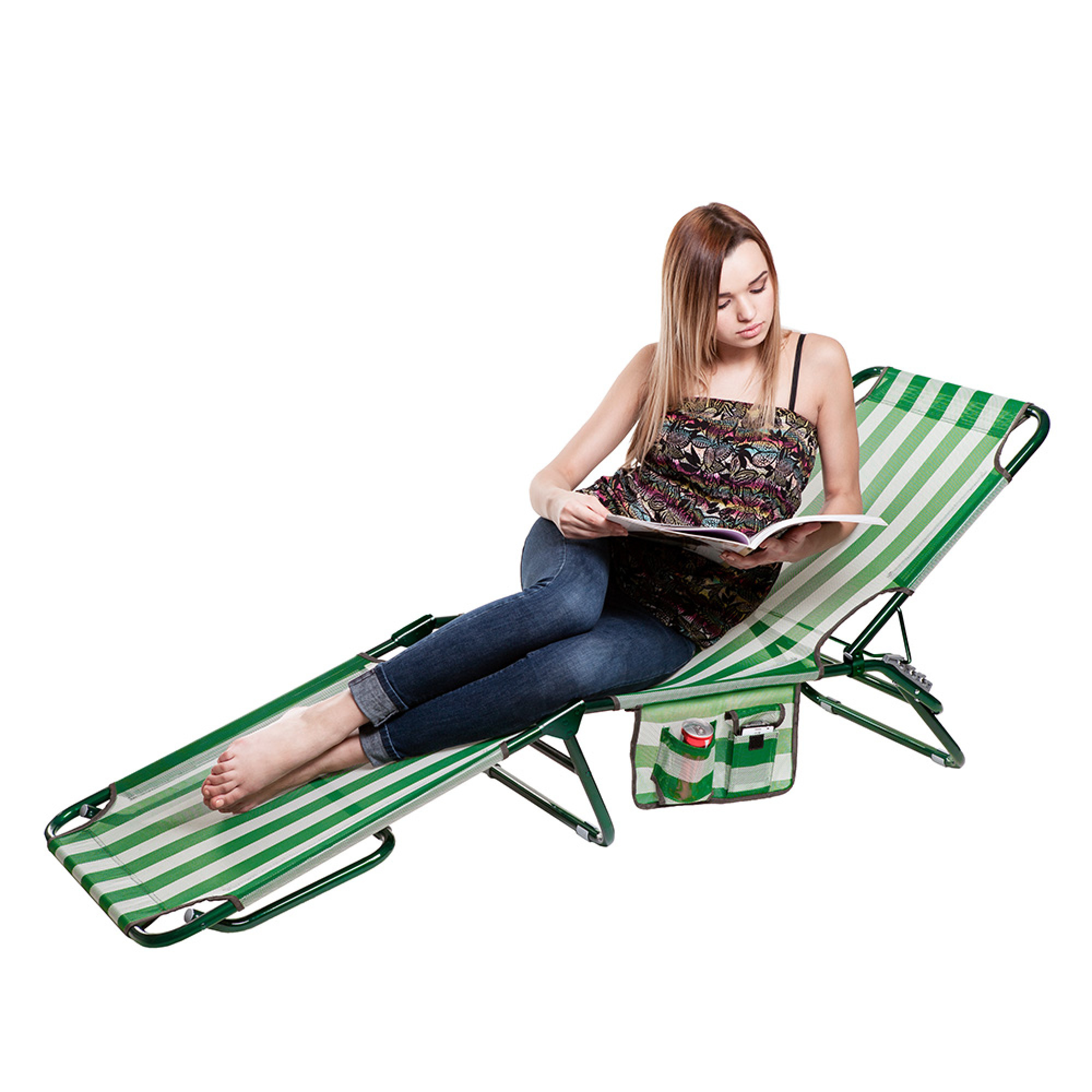 Раскладушка "Диагональ" d22 мм (Текстилен, Зеленo-белая полоса). - 5 - Robinzon.ua