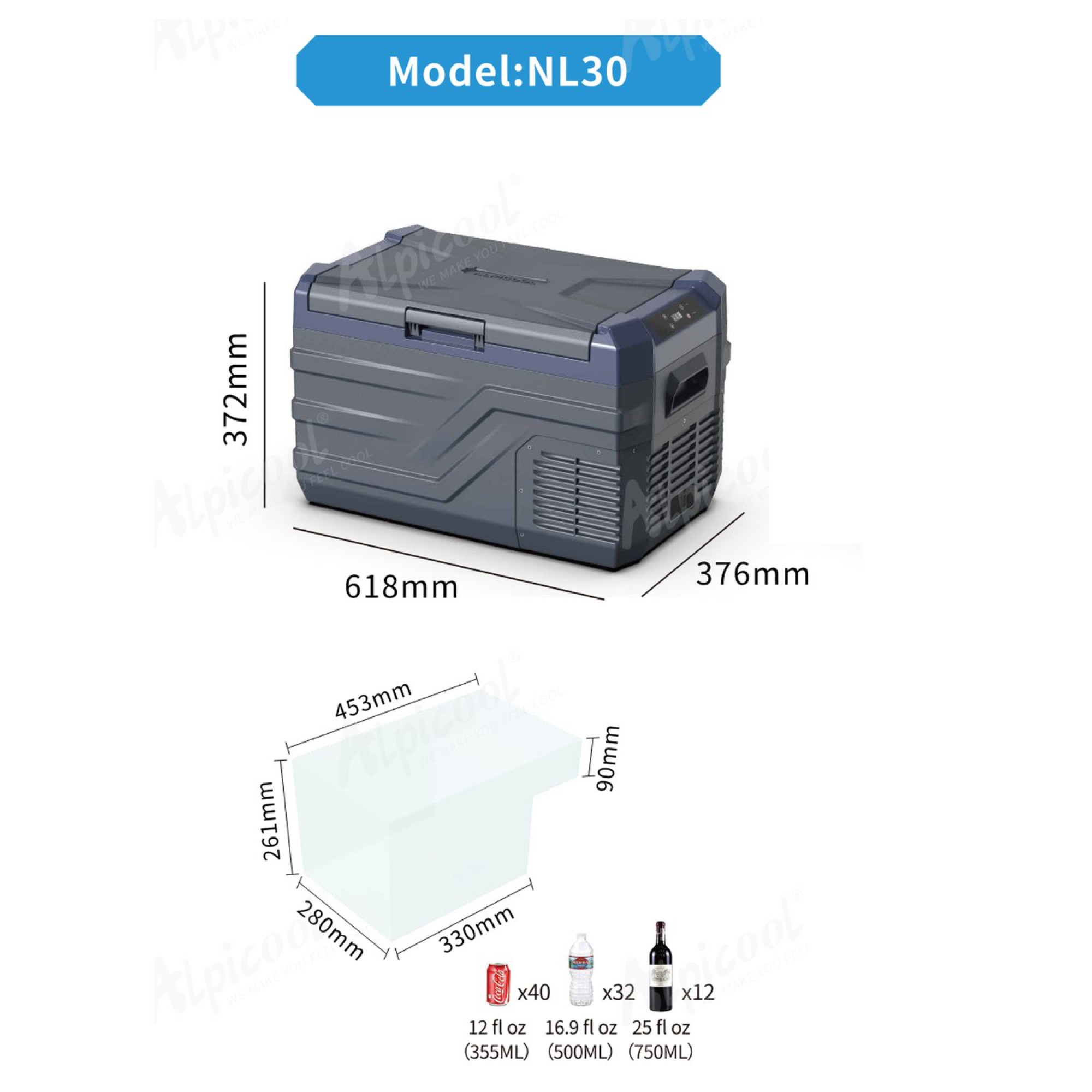 Компресорний автохолодильник Alpicool NL30 (27 літрів, LG Compressor). До -20℃, (12, 24, 220 вольт) - 5 - Robinzon.ua
