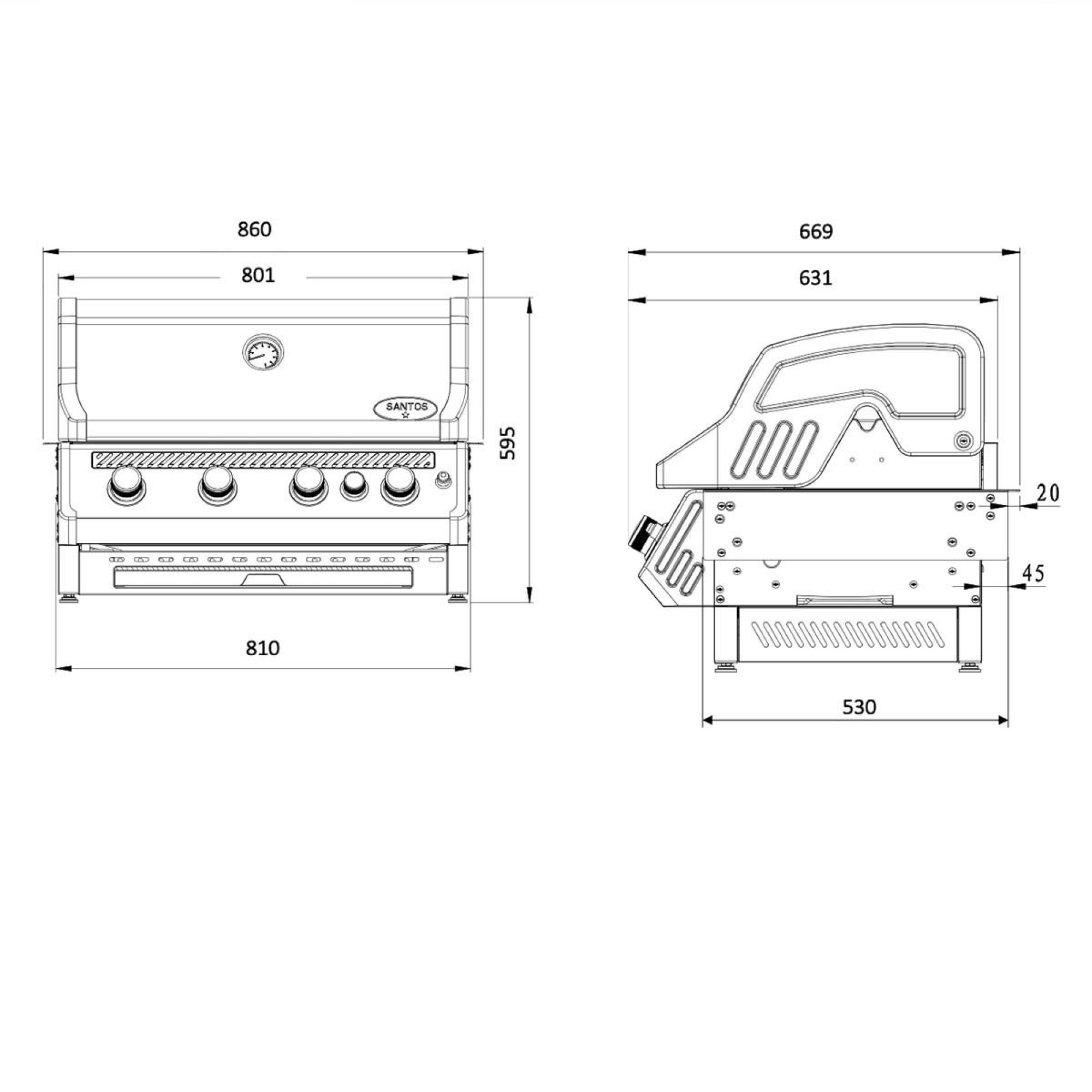 Вбудований газовий гриль SANTOS Free S-410, з заднім пальником, нержавіюча сталь 890673 - 1 - Robinzon.ua