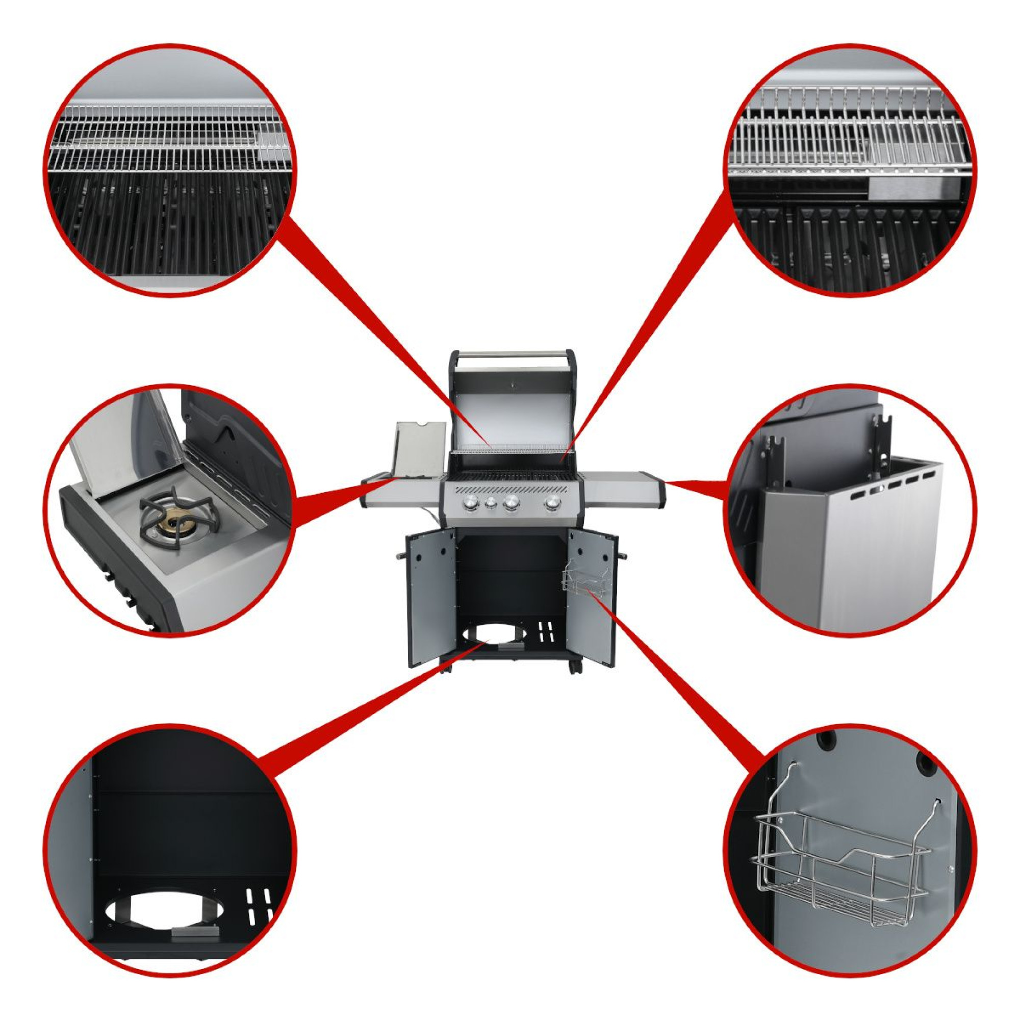 Газовий гриль SANTOS S-301 Black, з бічним пальником, чорний 900235 - 6 - Robinzon.ua