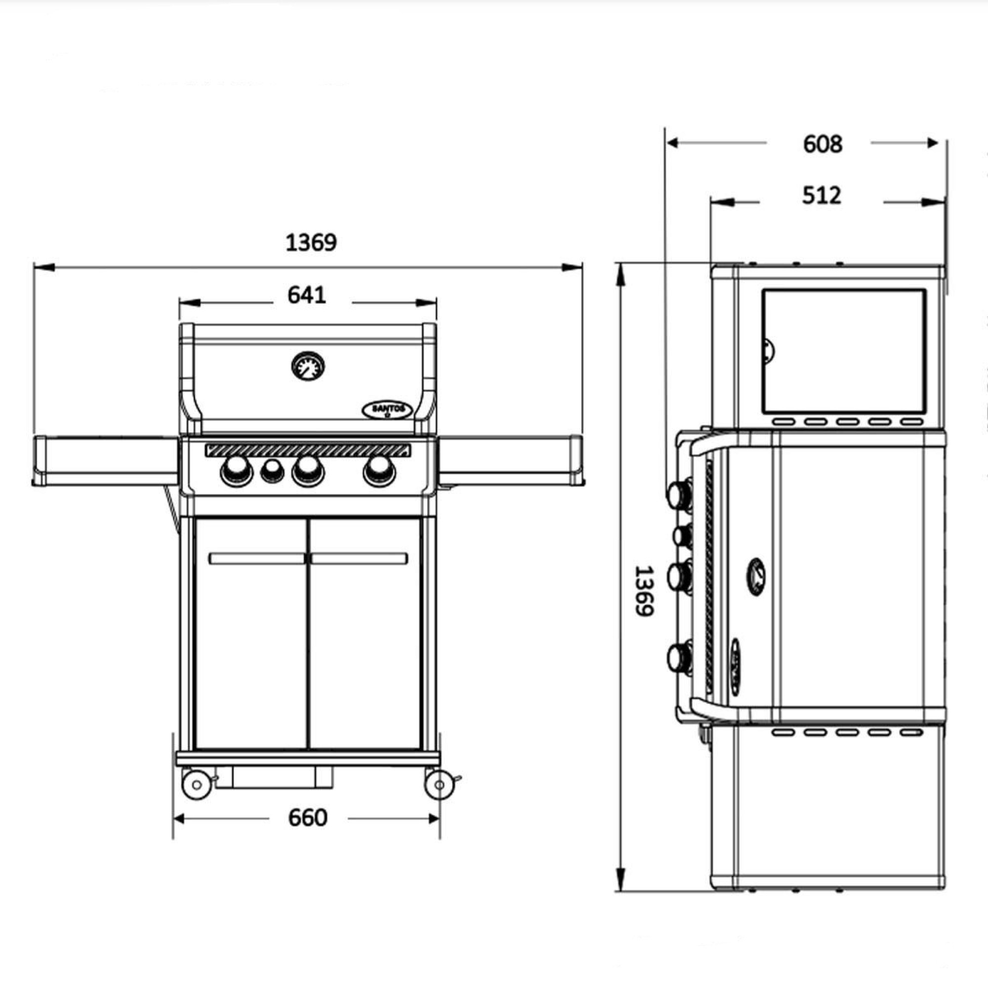 Газовый гриль SANTOS S-301, с боковым горелкой, нержавеющая сталь 900242. - 3 - Robinzon.ua
