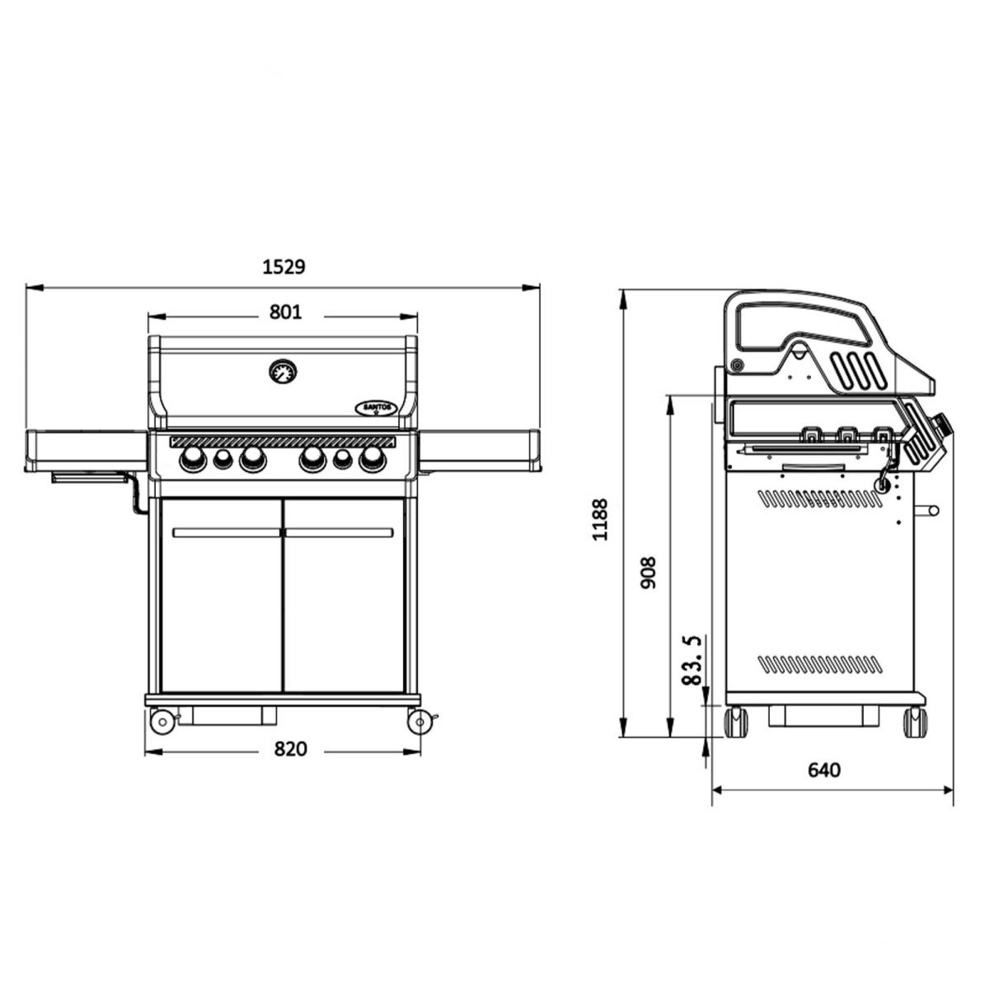 Газовий гриль SANTOS S-418 Black, з бічним і заднім пальниками, чорний 900297 - 1 - Robinzon.ua