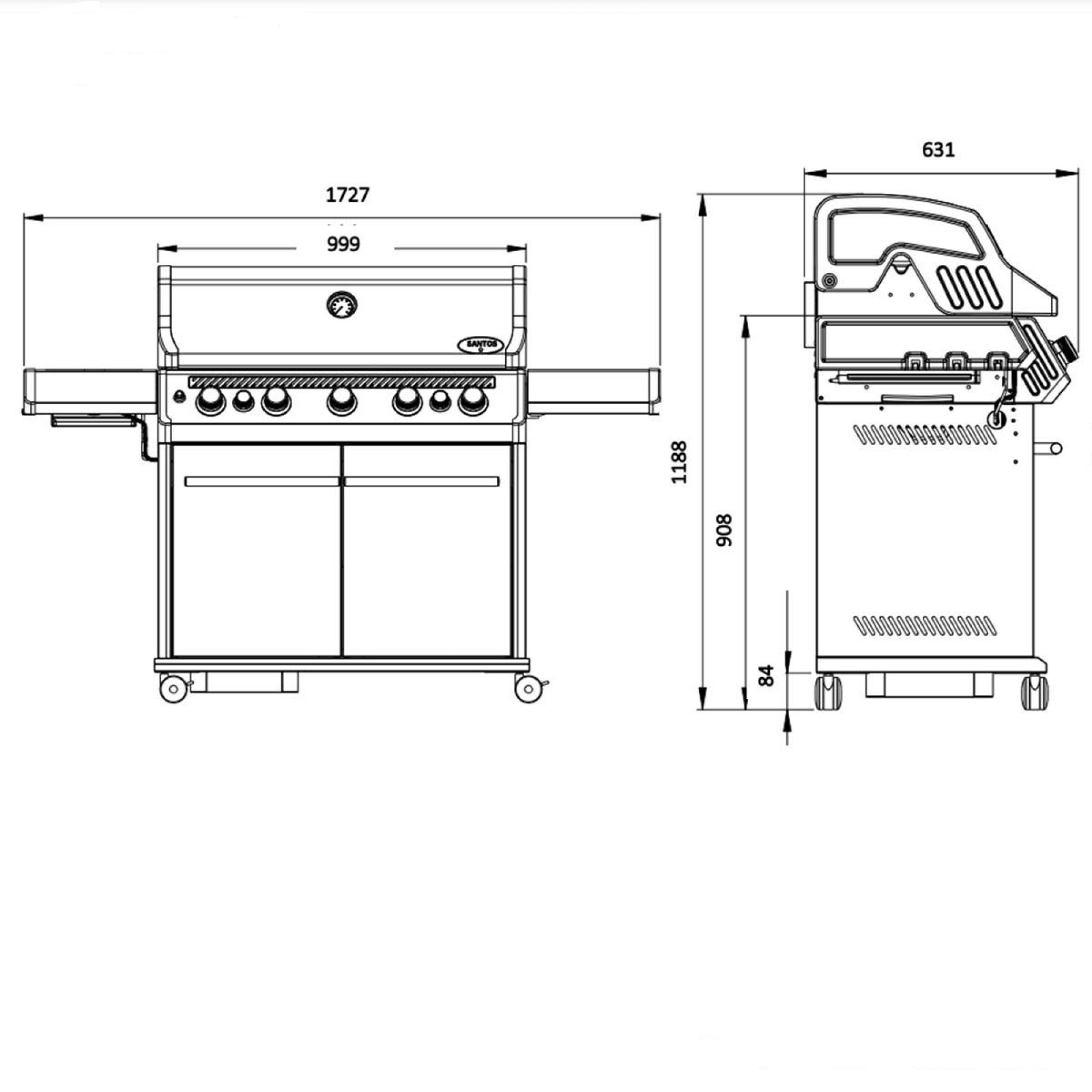 Газовий гриль SANTOS S-518, з бічним і заднім пальниками, нержавіюча сталь 890604 - 2 - Robinzon.ua