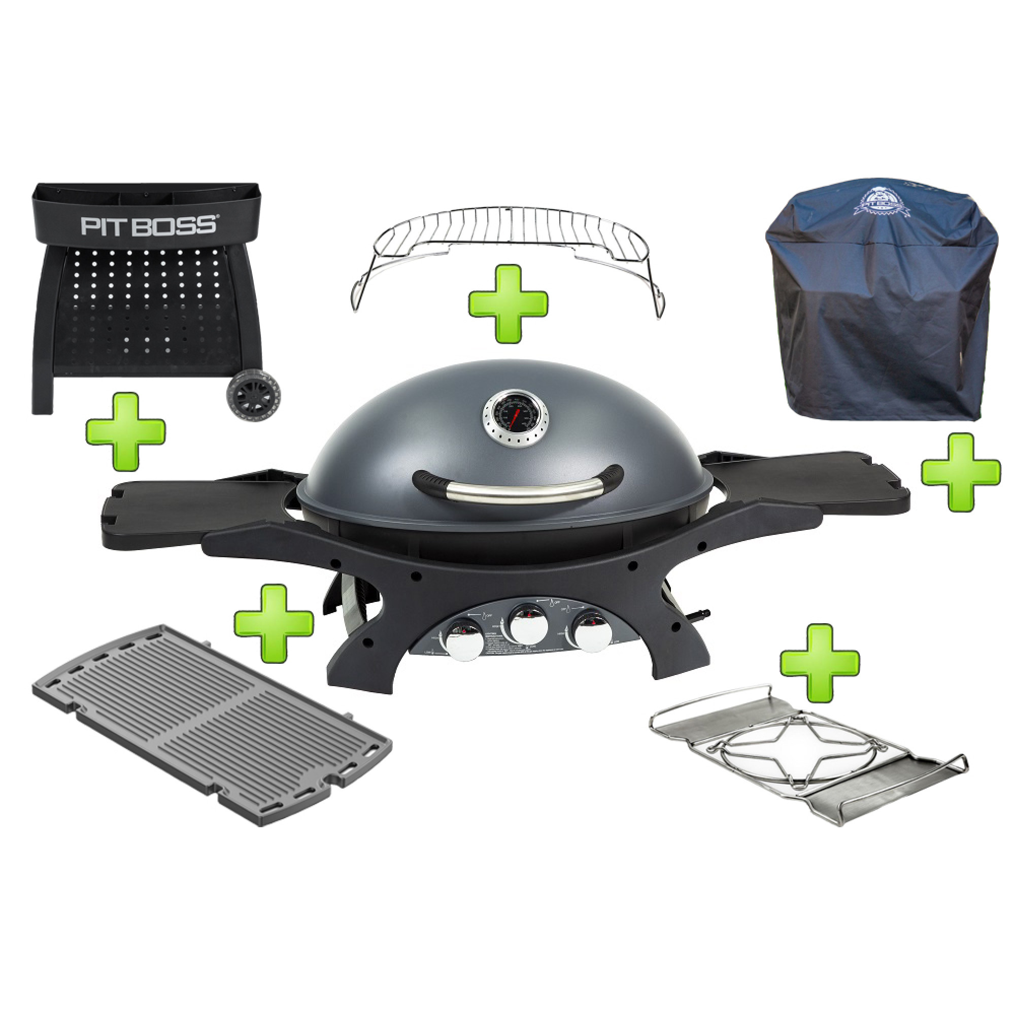 Портативний газовий гриль Pit Boss Sportsman 3, 10755  + (31915,40417,40419,40421,40423) - Robinzon.ua