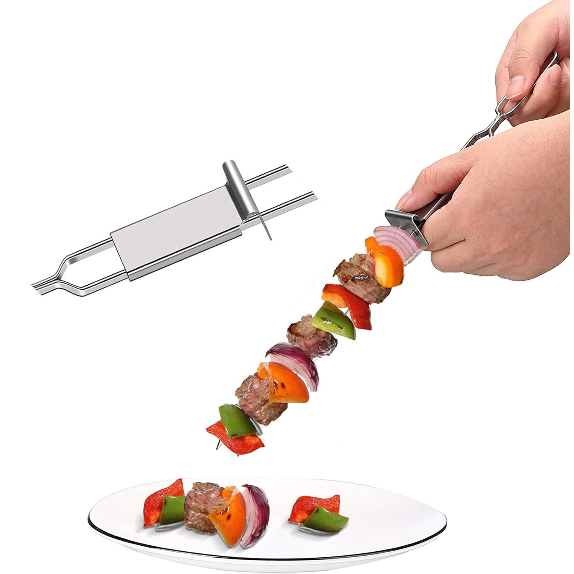 Шампур подвійний із нержавіючої сталі з повзунком для зняття м''яса GRILLI 88879 - 2 - Robinzon.ua