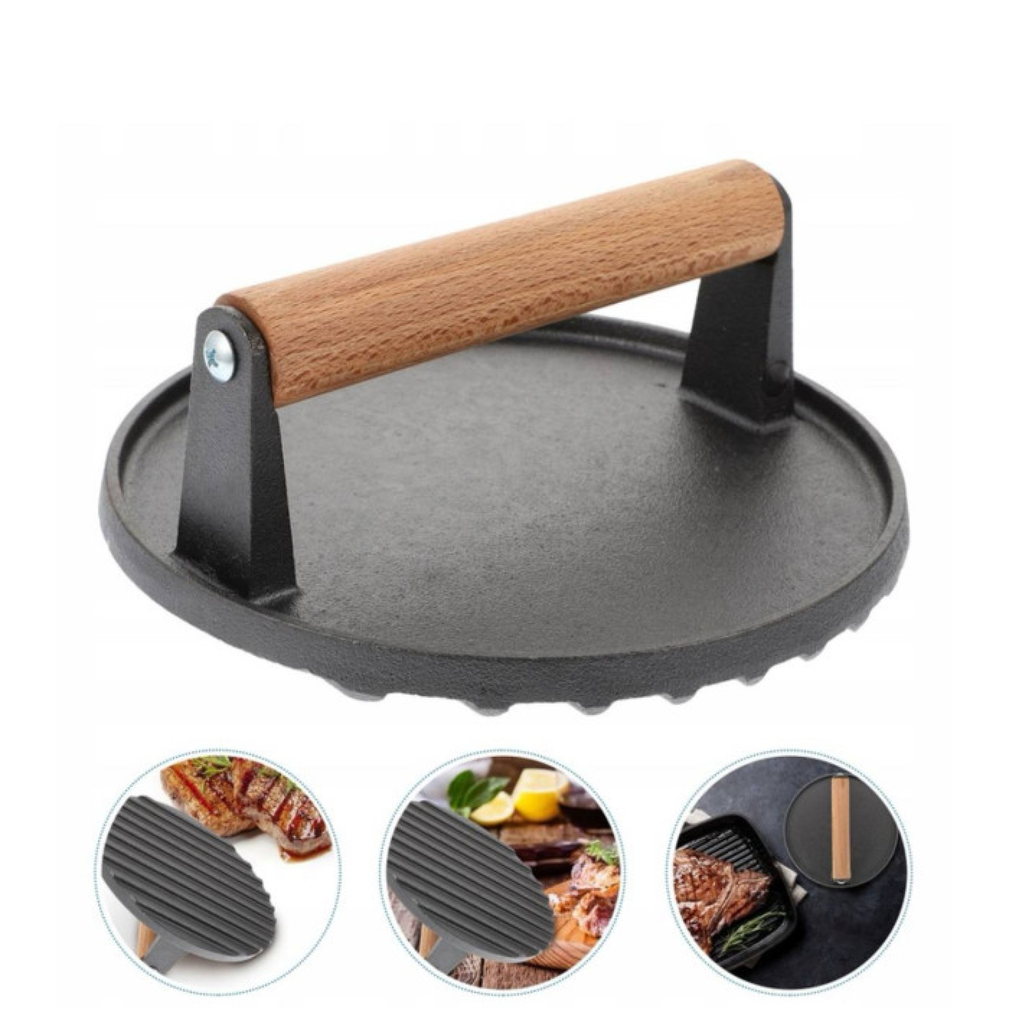 Пресс для мяса чугунный с деревянной ручкой 1,5 кг &Oslash;20 см GRILLI 777185. - 2 - Robinzon.ua