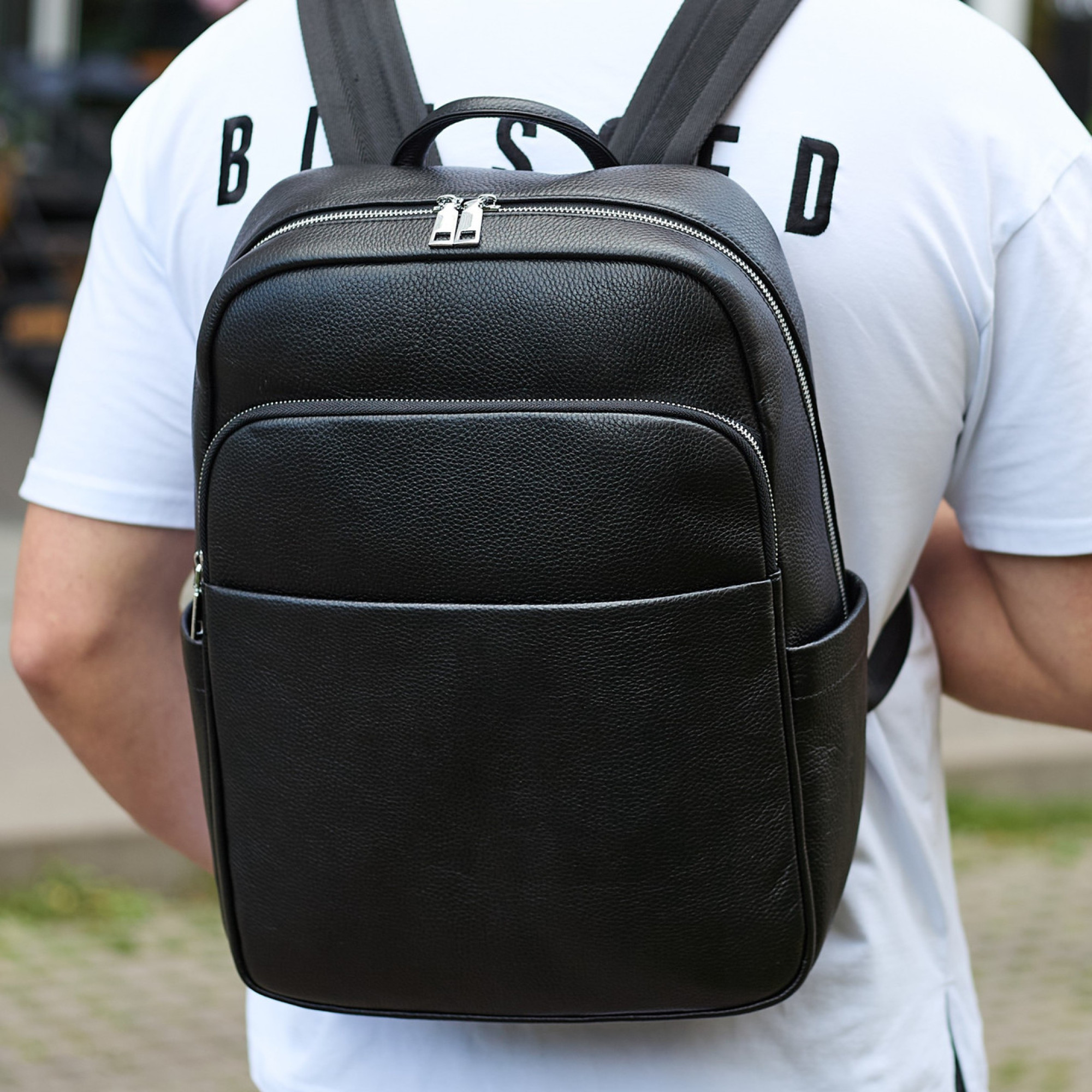 Шкіряний чоловічий рюкзак класичний чорний з натуральної шкіри якісний  Tiding Bag 78672 - Robinzon.ua