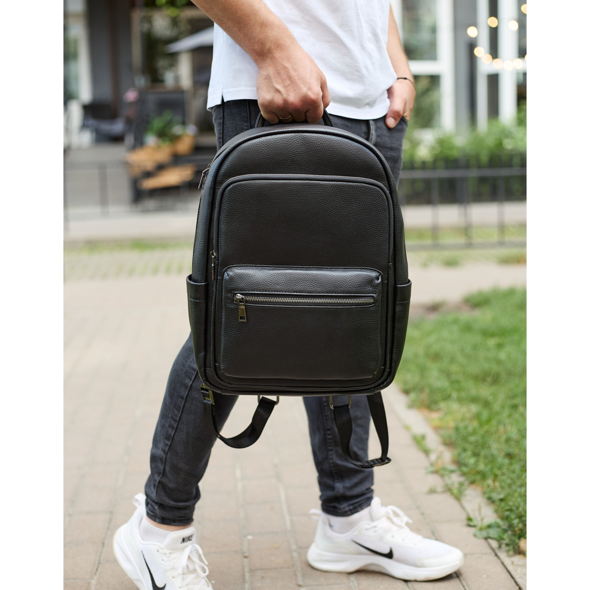 Кожаный мужской рюкзак классический черный из натуральной кожи качественный Tiding Bag 68932 - 5 - Robinzon.ua