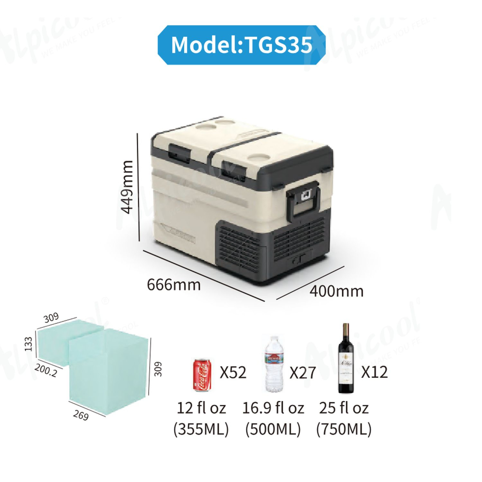 Компресорний автохолодильник Alpicool TGS35 (38 літрів). Двокамерний. До -20℃, (12, 24, 220 вольт) - 5 - Robinzon.ua