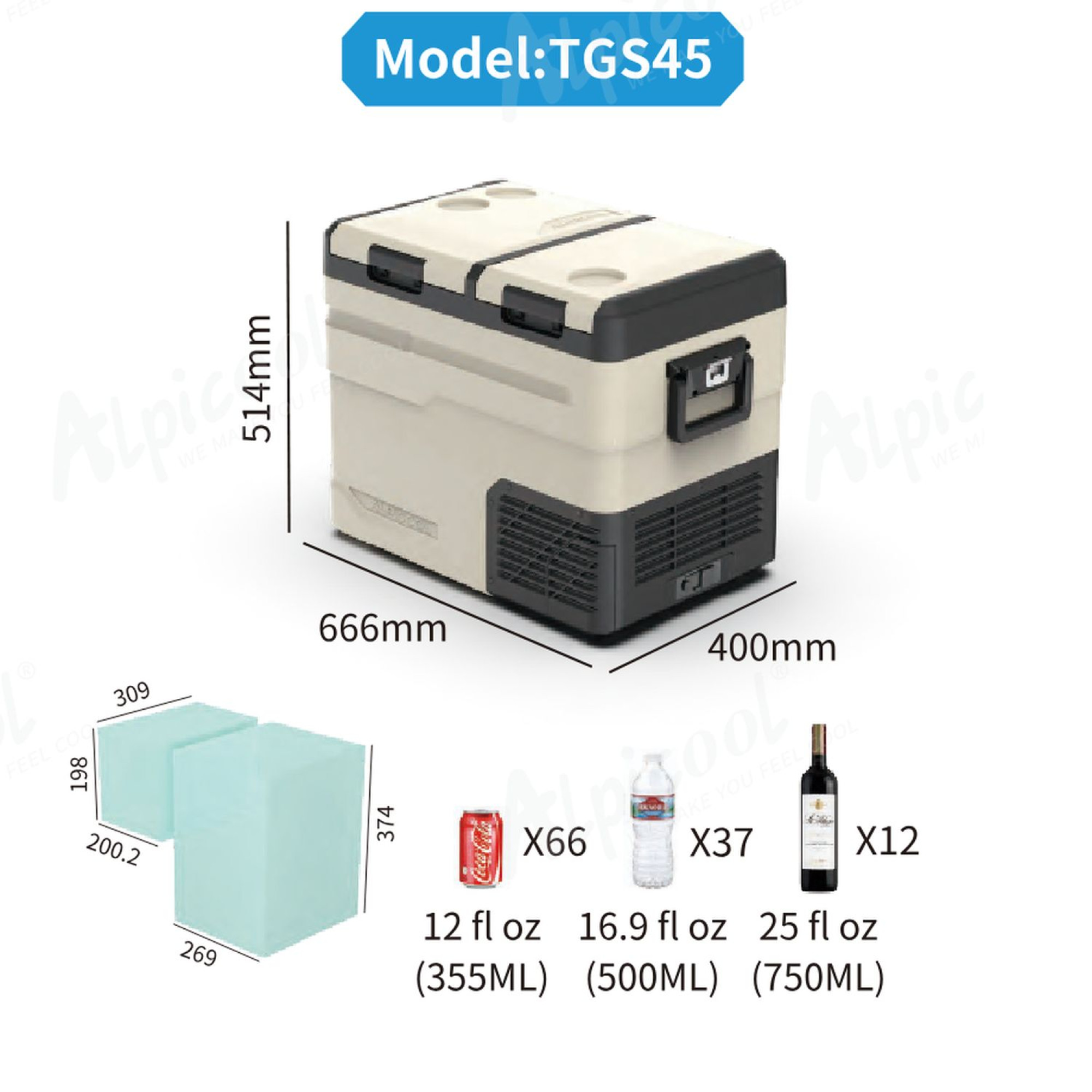 Компресорний автохолодильник Alpicool TGS45 (47 літрів). Двокамерний. До -20℃, (12, 24, 220 вольт) - 5 - Robinzon.ua