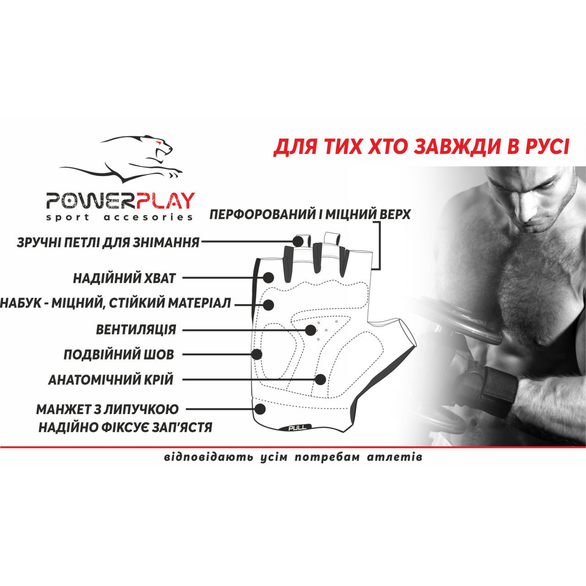 Рукавички для фітнесу та важкої атлетики PowerPlay 1953 Чорні S - 4 - Robinzon.ua