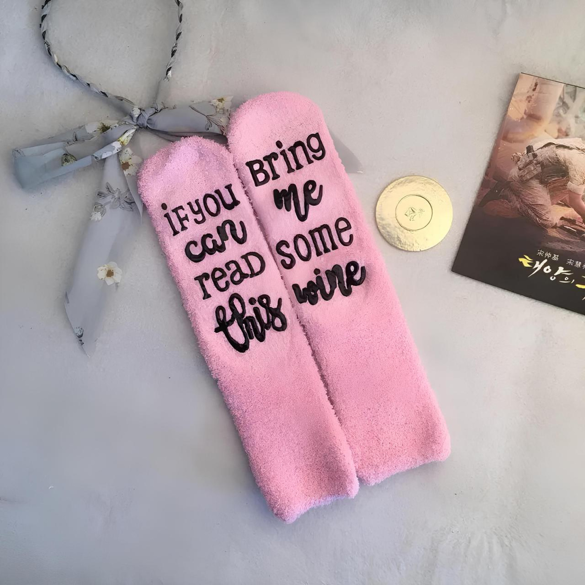 Подарункові шкарпетки RESTEQ "Капкейк" (кекси) з написом "Принеси вина" рожеві - 3 - Robinzon.ua