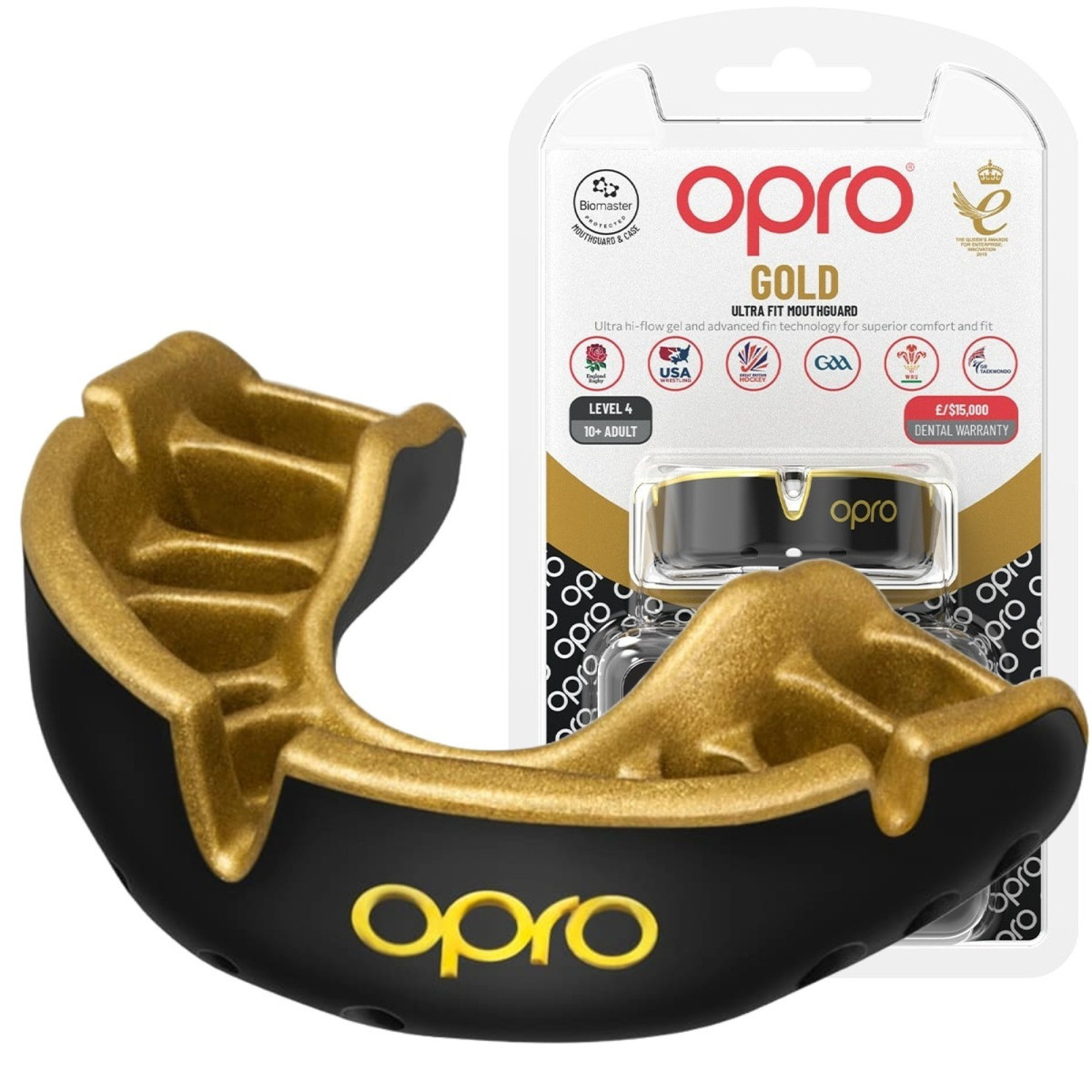Капа OPRO Gold дитяча (вік до 10р.) Black/Gold (art.102505001) - Robinzon.ua