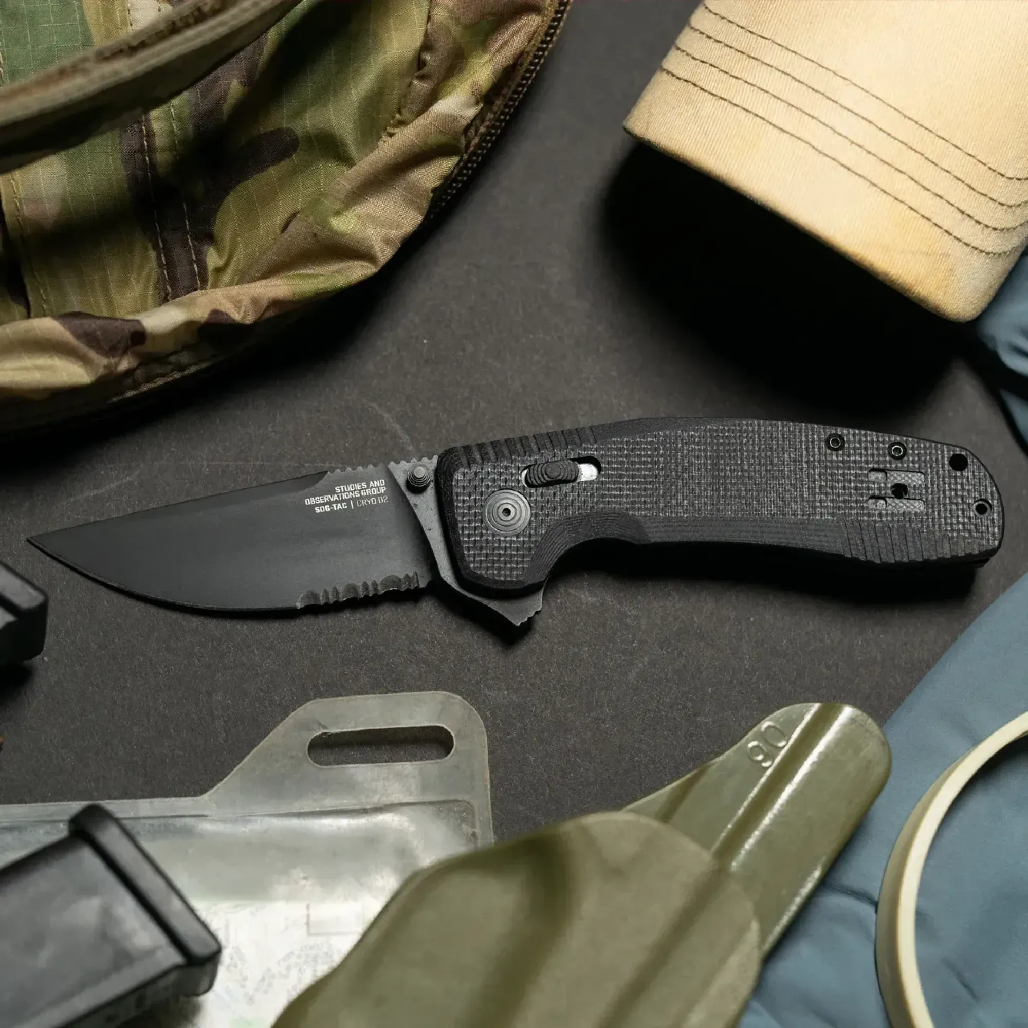 Розкладний ніж SOG TAC XR, Black/Partially Serrated (SOG 12-38-03-41) - 6 - Robinzon.ua