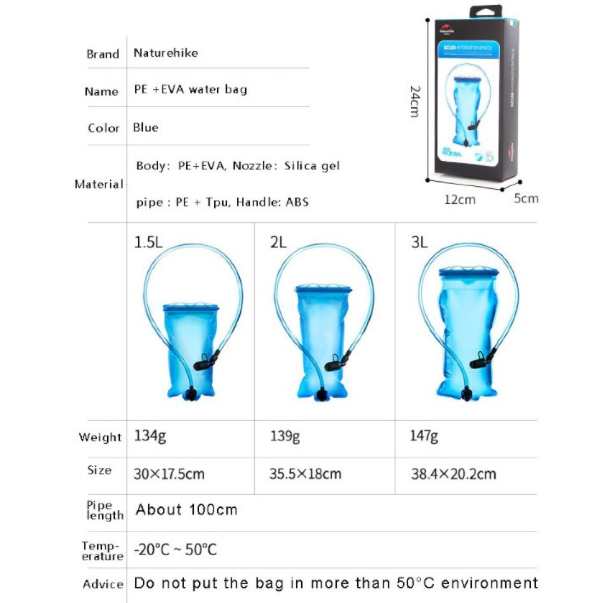 Питьевая система Naturehike 1,5 л голубая NH18S070-D. - 6 - Robinzon.ua