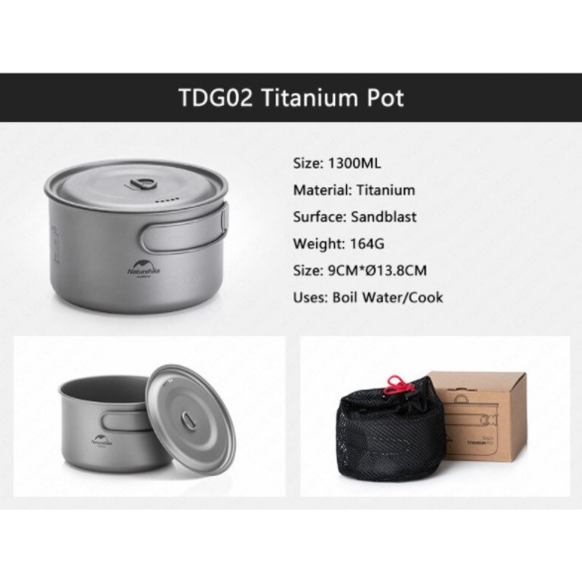 Титановий казанок Naturehike 1300 мл NH18T202-B - 6 - Robinzon.ua