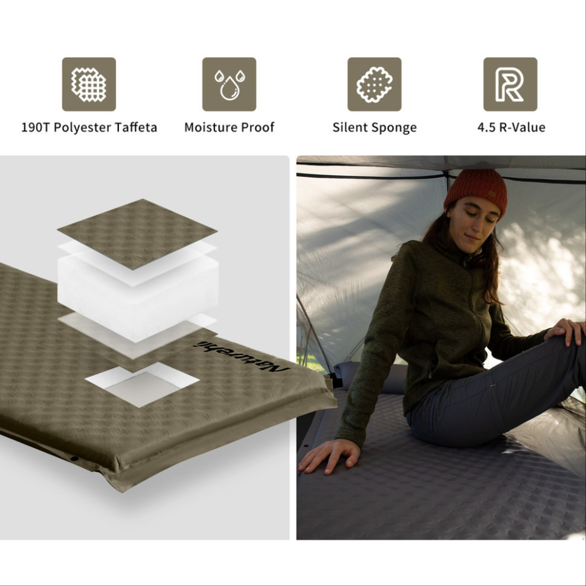 Килимок самонадувний одномісний з подушкою Naturehike темно-зелений CNK2300DZ014 - 4 - Robinzon.ua