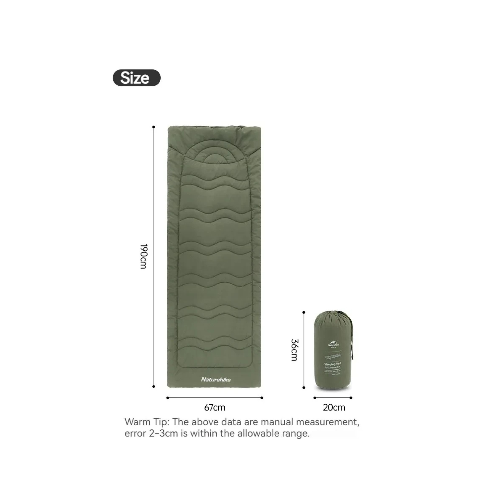 Матрац для розкладного ліжка Naturehike розмір 190 x 67 см зелений CNK2300DZ022 - Robinzon.ua