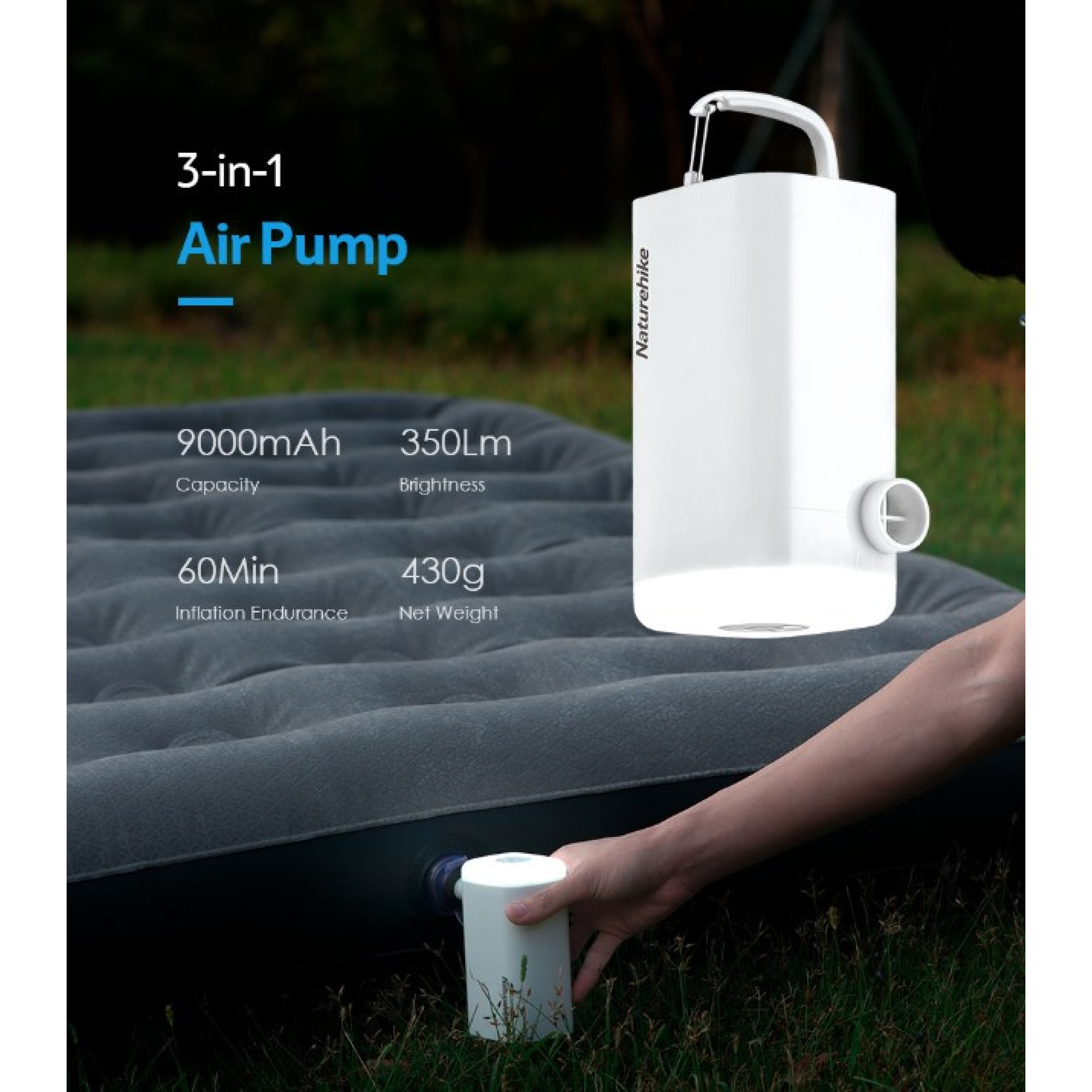 Багатофункціональний пристрій Naturehike (повітряний насос/ліхтар/powerbank) NH18Q001-A - 5 - Robinzon.ua