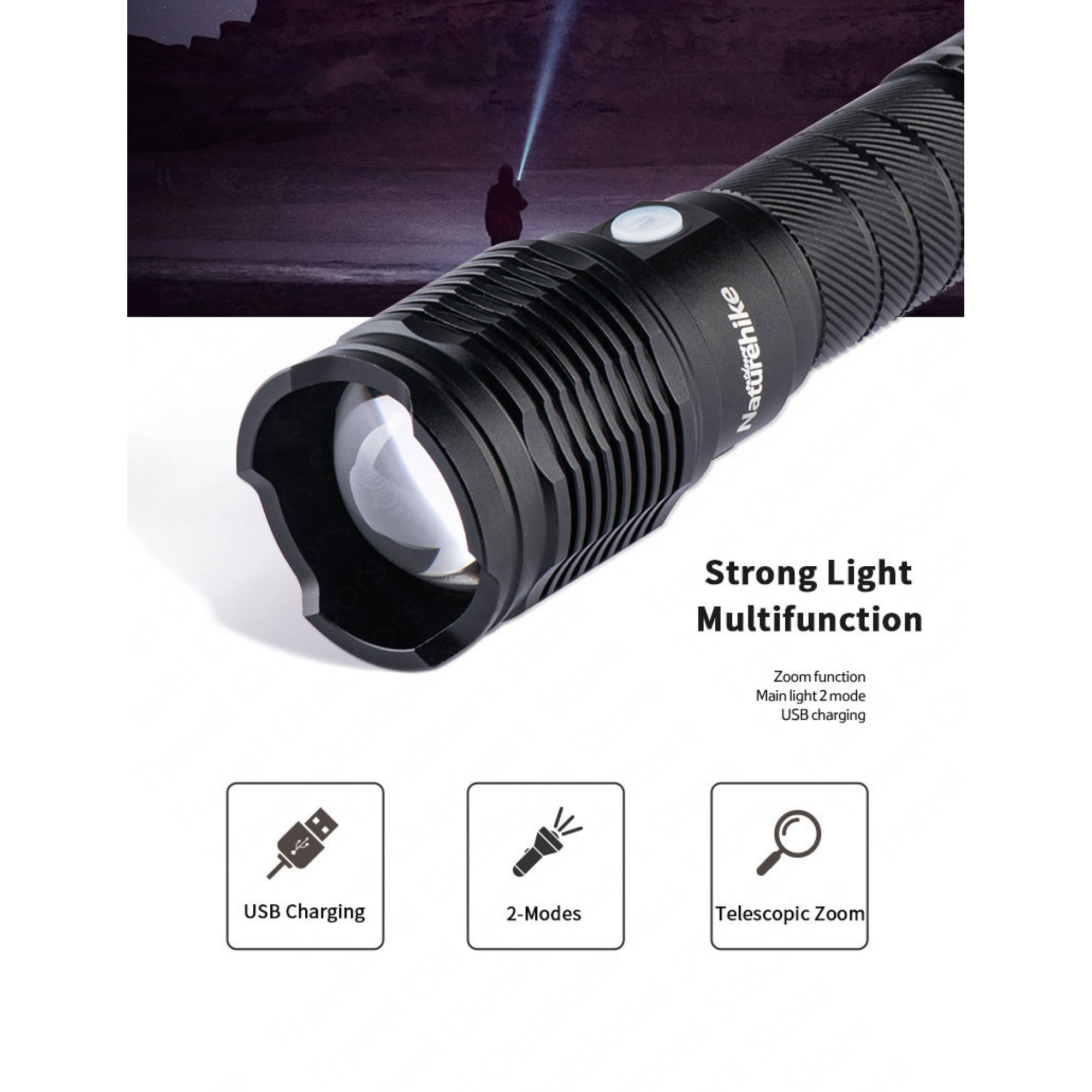 Фонарь ручной Naturehike черный NH20ZM009. - 3 - Robinzon.ua