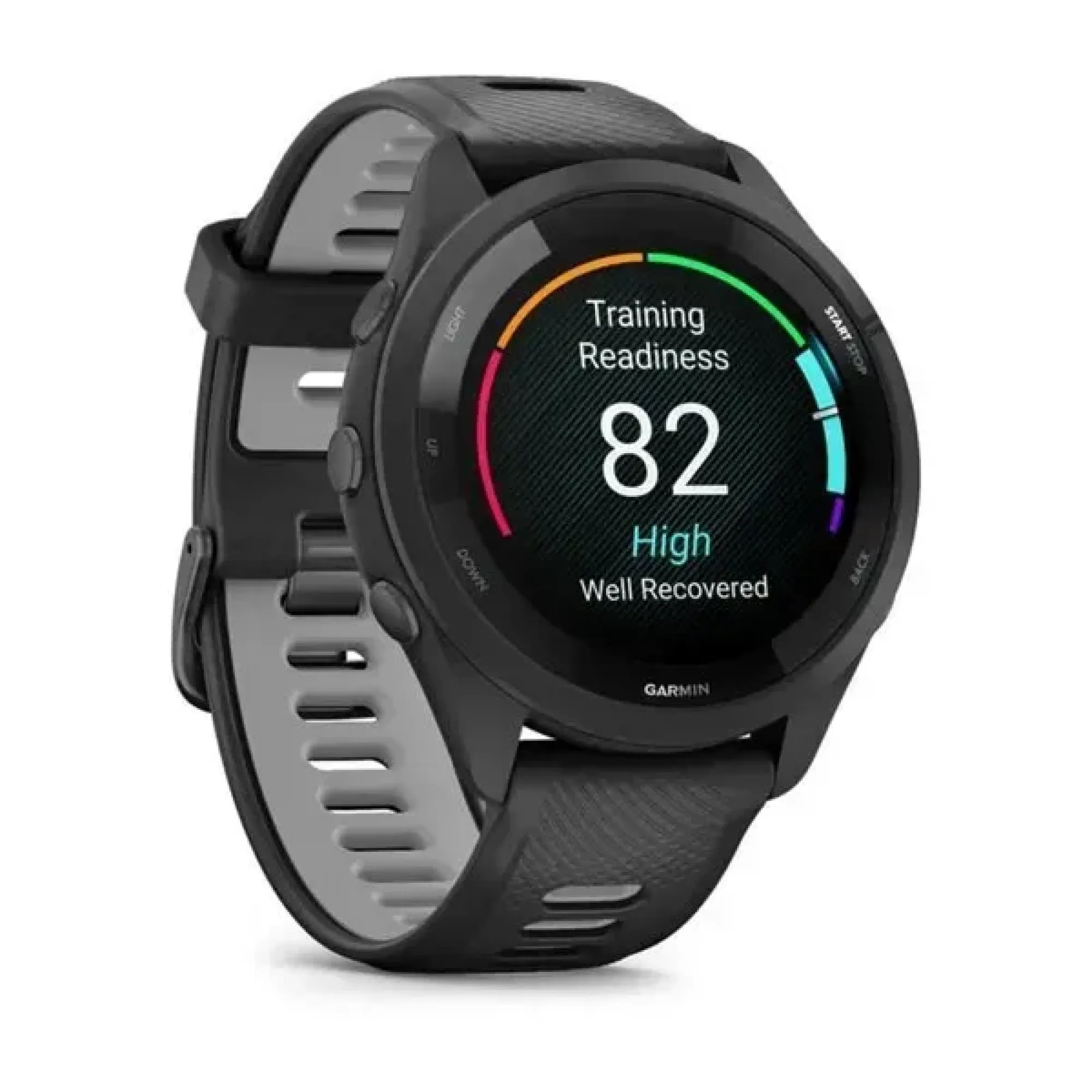 Смарт-годинник Garmin Forerunner 265 з чорними безелем і корпусом та чорно-сірим силіконовим ремінцем - 2 - Robinzon.ua