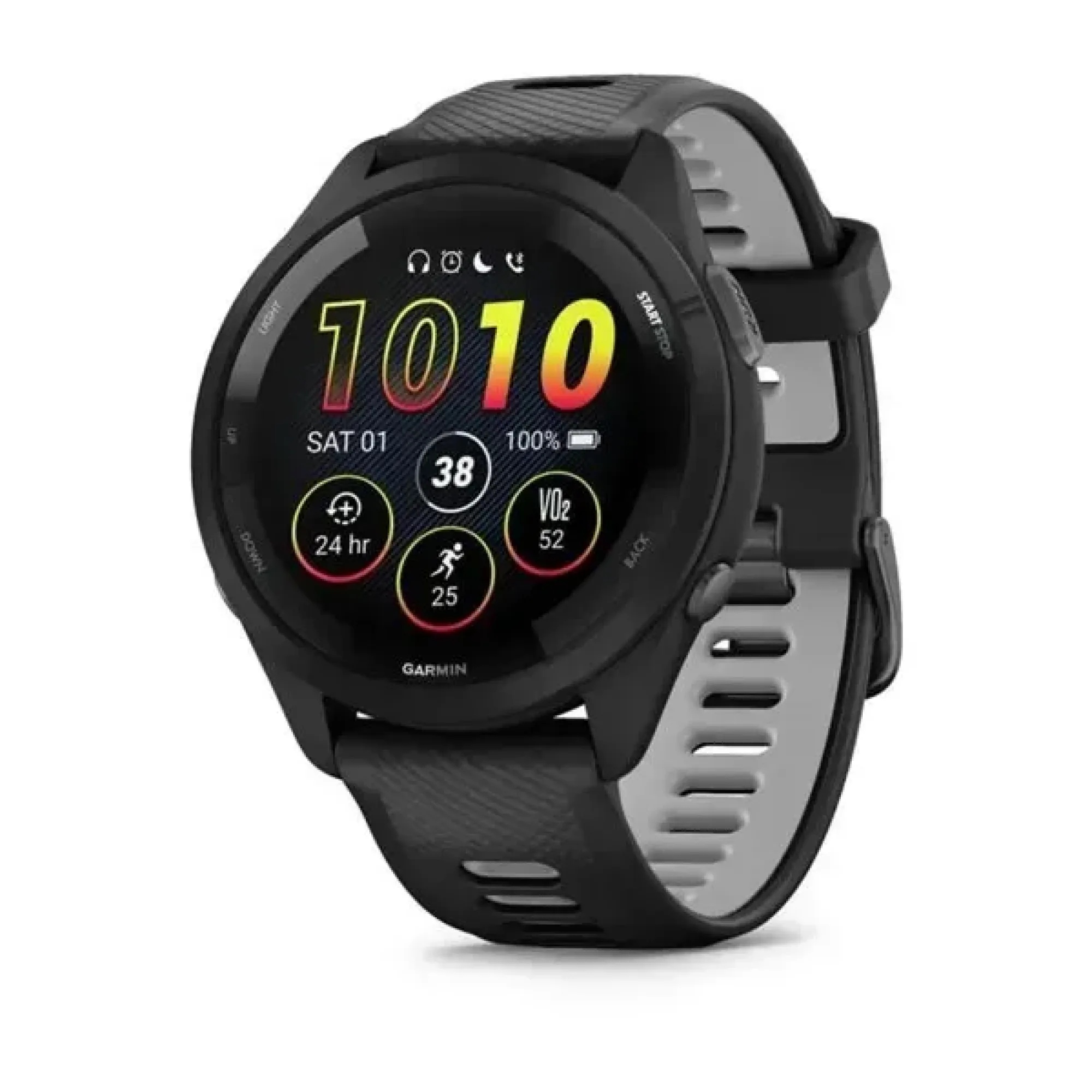 Смарт-годинник Garmin Forerunner 265 з чорними безелем і корпусом та чорно-сірим силіконовим ремінцем - Robinzon.ua