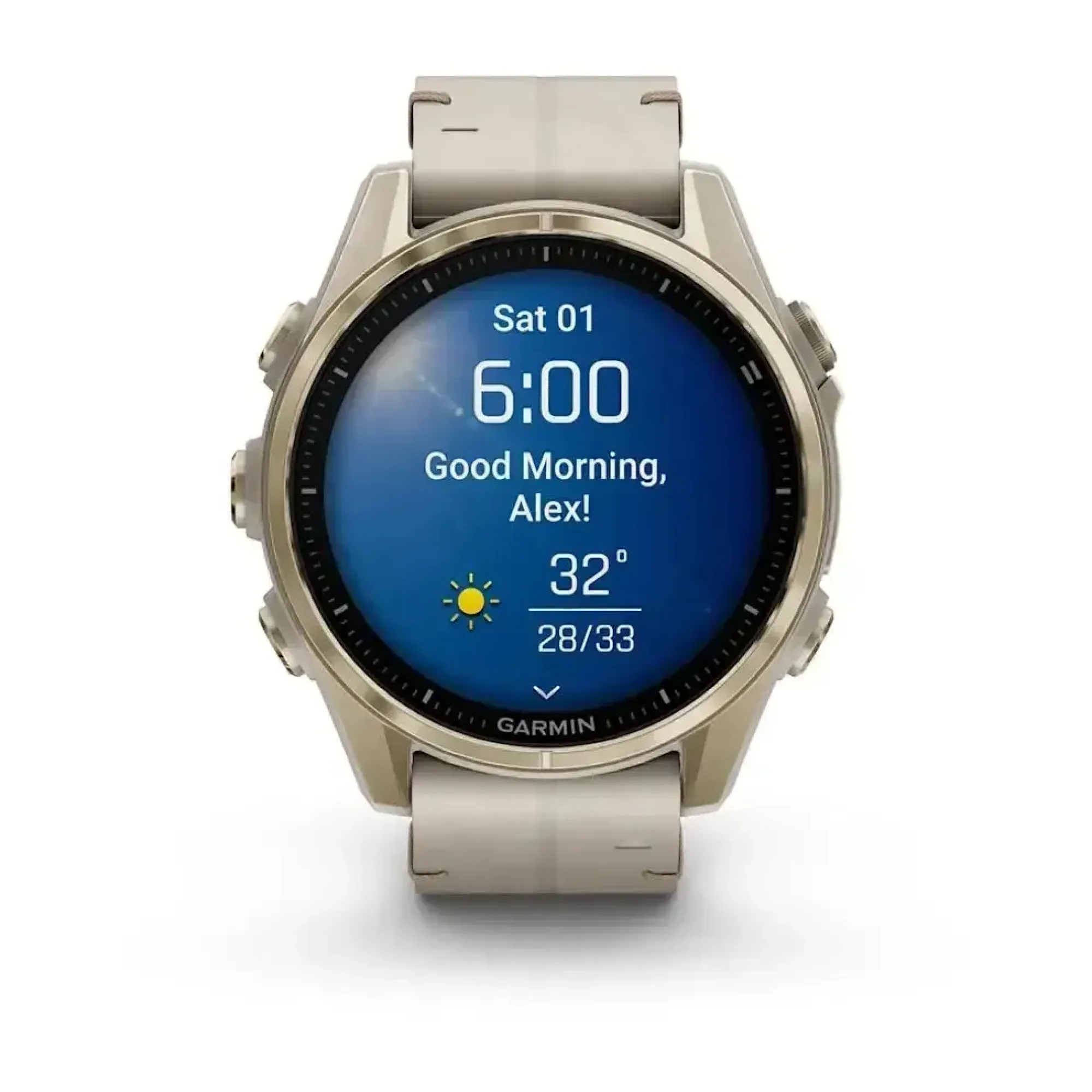 Смарт-годинник Garmin Fenix 8 – 43 мм, AMOLED Sapphire, золотистий зі шкіряним ремінцем кольору сірий вапняк - 2 - Robinzon.ua