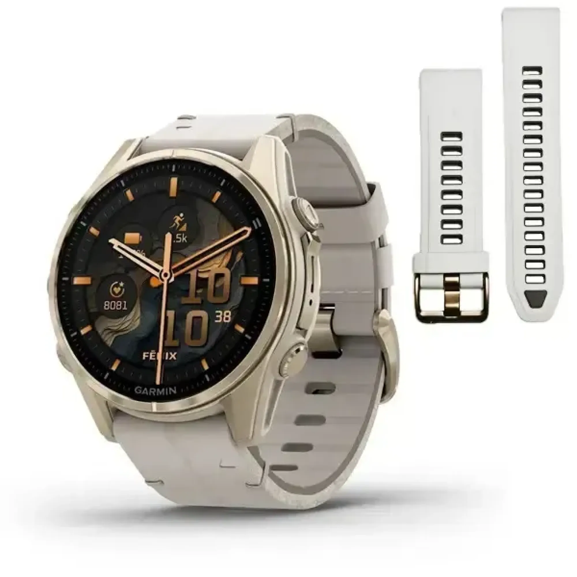 Смарт-годинник Garmin Fenix 8 – 43 мм, AMOLED Sapphire, золотистий зі шкіряним ремінцем кольору сірий вапняк - 1 - Robinzon.ua