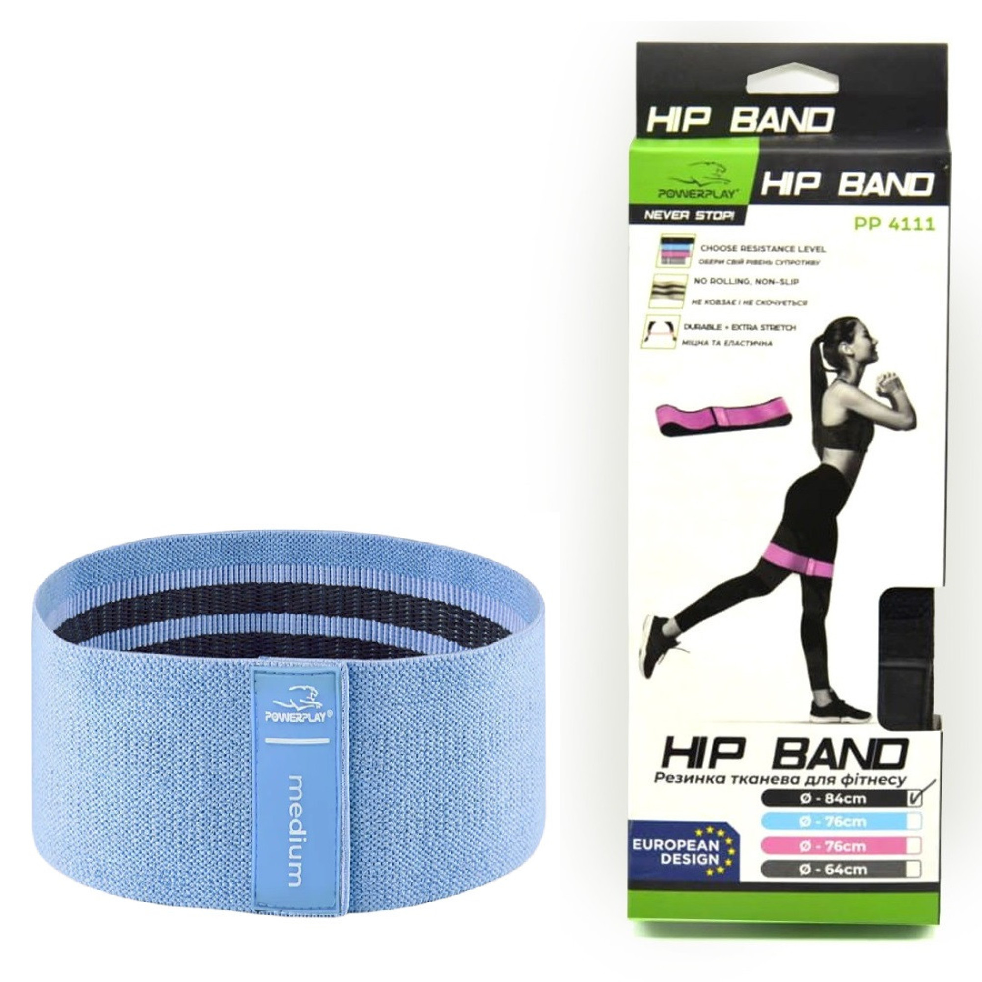 Гумка для фітнесу тканинна PowerPlay 4111 M Medium (d_76cm) блакитний - 6 - Robinzon.ua
