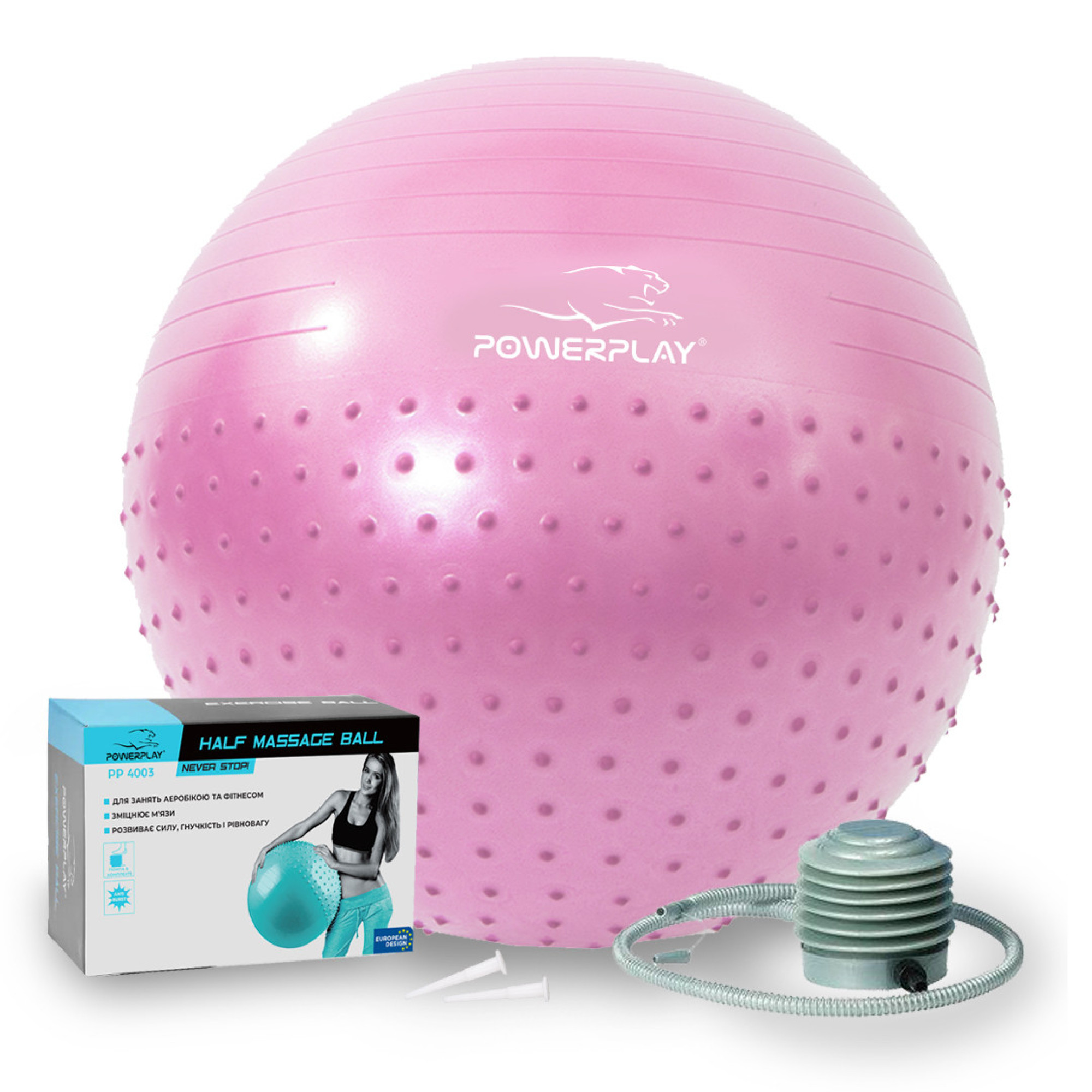 М'яч для фітнесу (фітбол) напівмасажний PowerPlay 4003 &Oslash;65 cm Gymball Ліловий + насос - Robinzon.ua