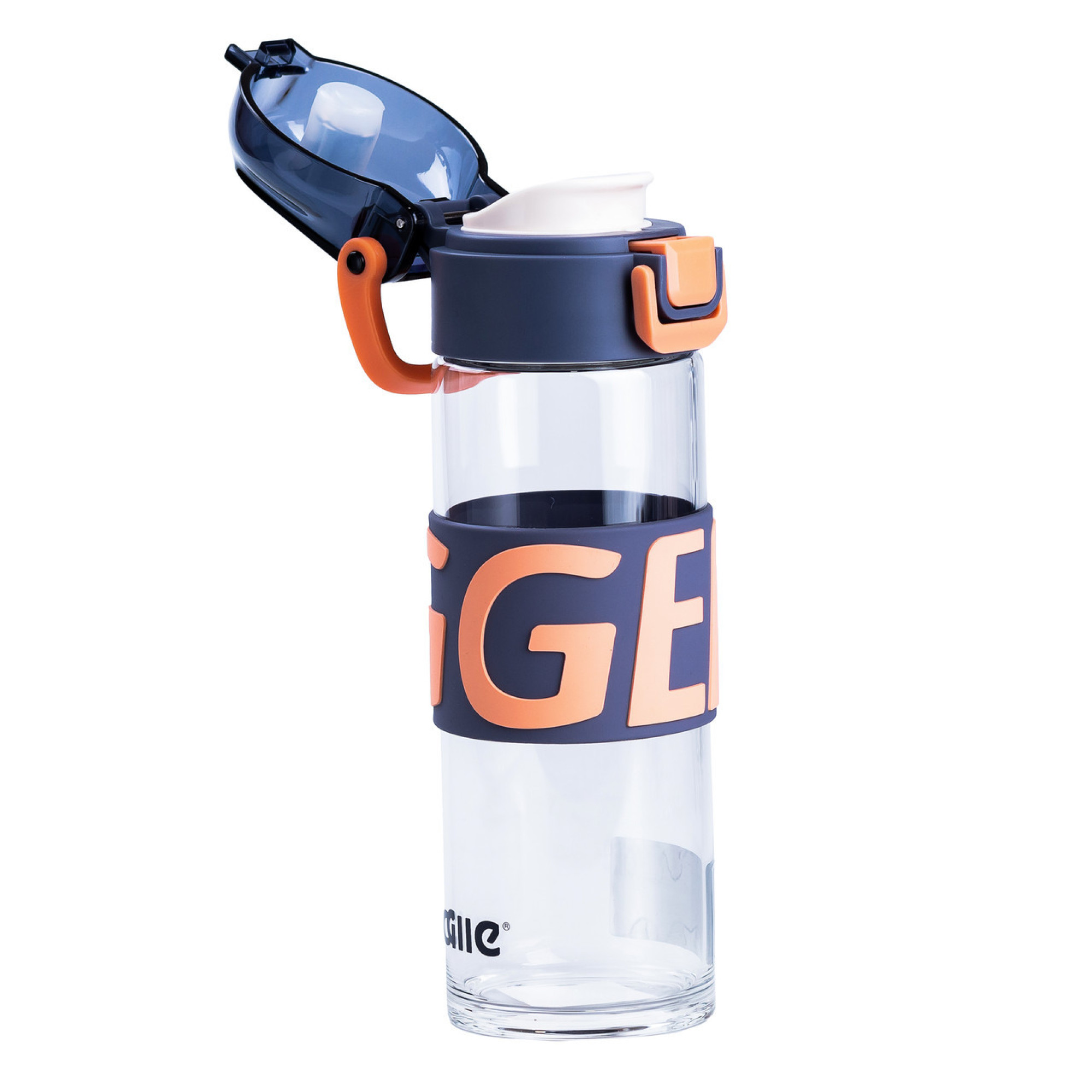 Пляшка для води 460 (мл) скляна прозора з пластиковою кришкою 22 (см) спортивна - 2 - Robinzon.ua