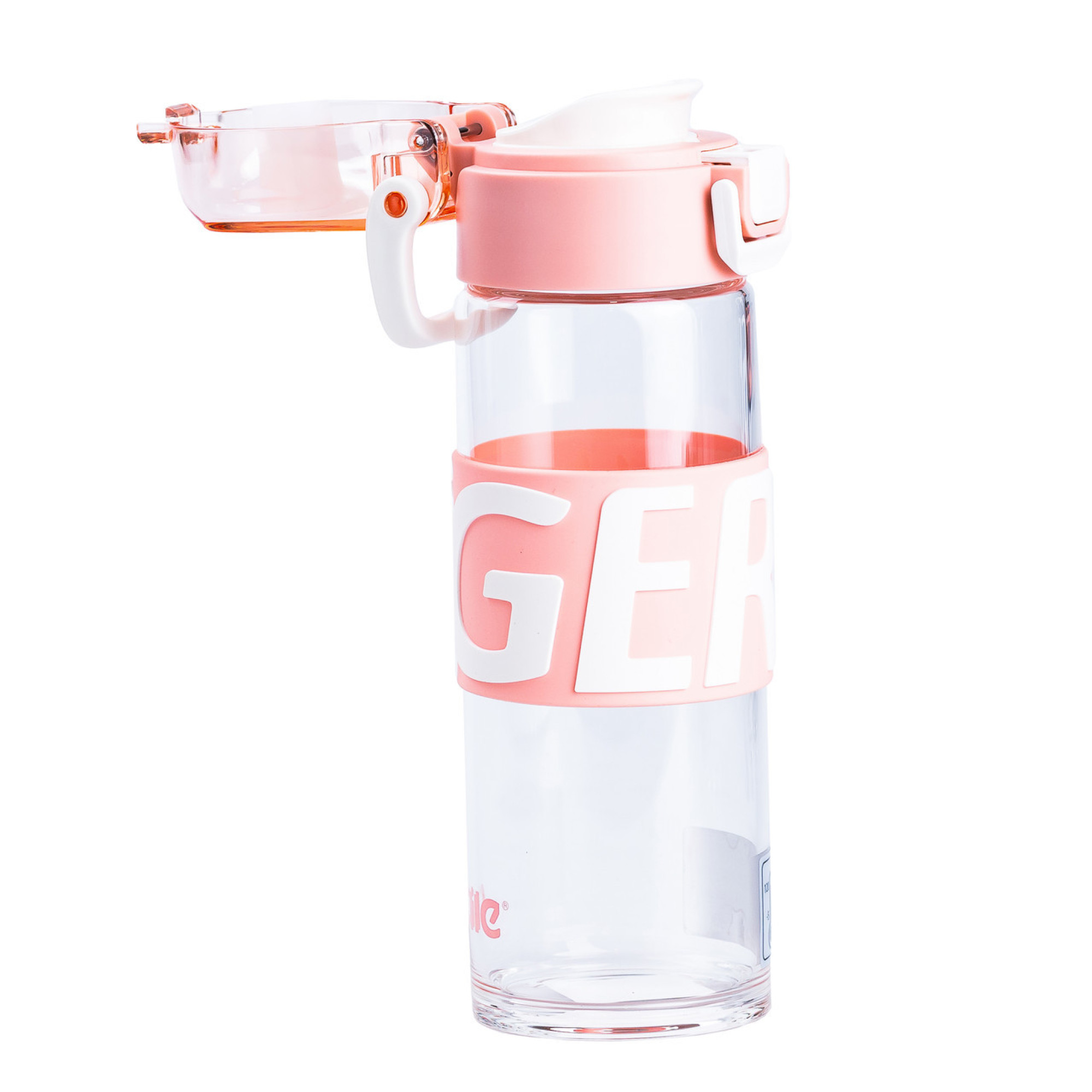 Пляшка для води 460 (мл) скляна прозора з пластиковою кришкою 22 (см) спортивна Рожевий - 1 - Robinzon.ua