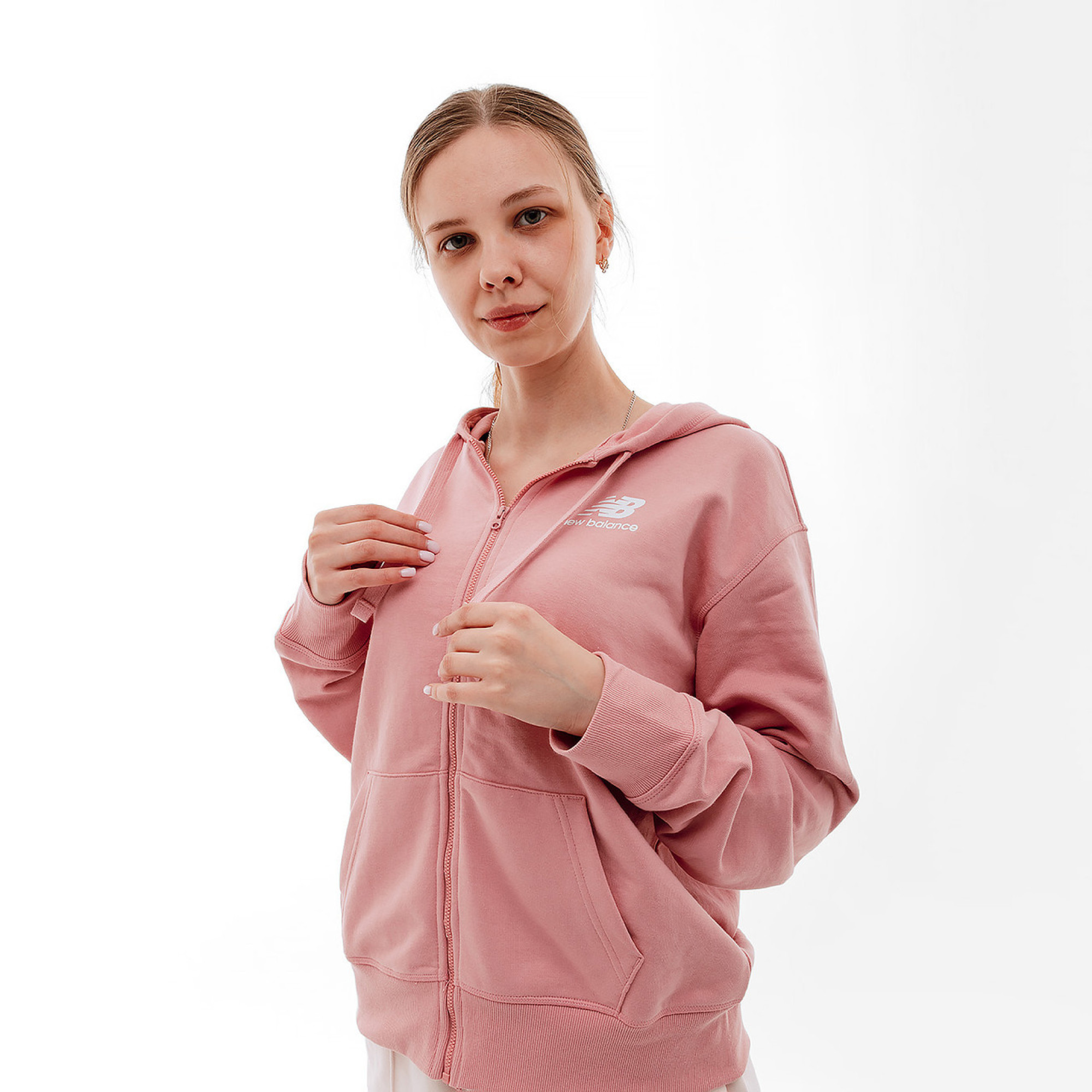 Женская Толстовка New Balance Essentials Stacked Logo FZ Розовый M (7dWJ31530HAO M) - 2 - Robinzon.ua