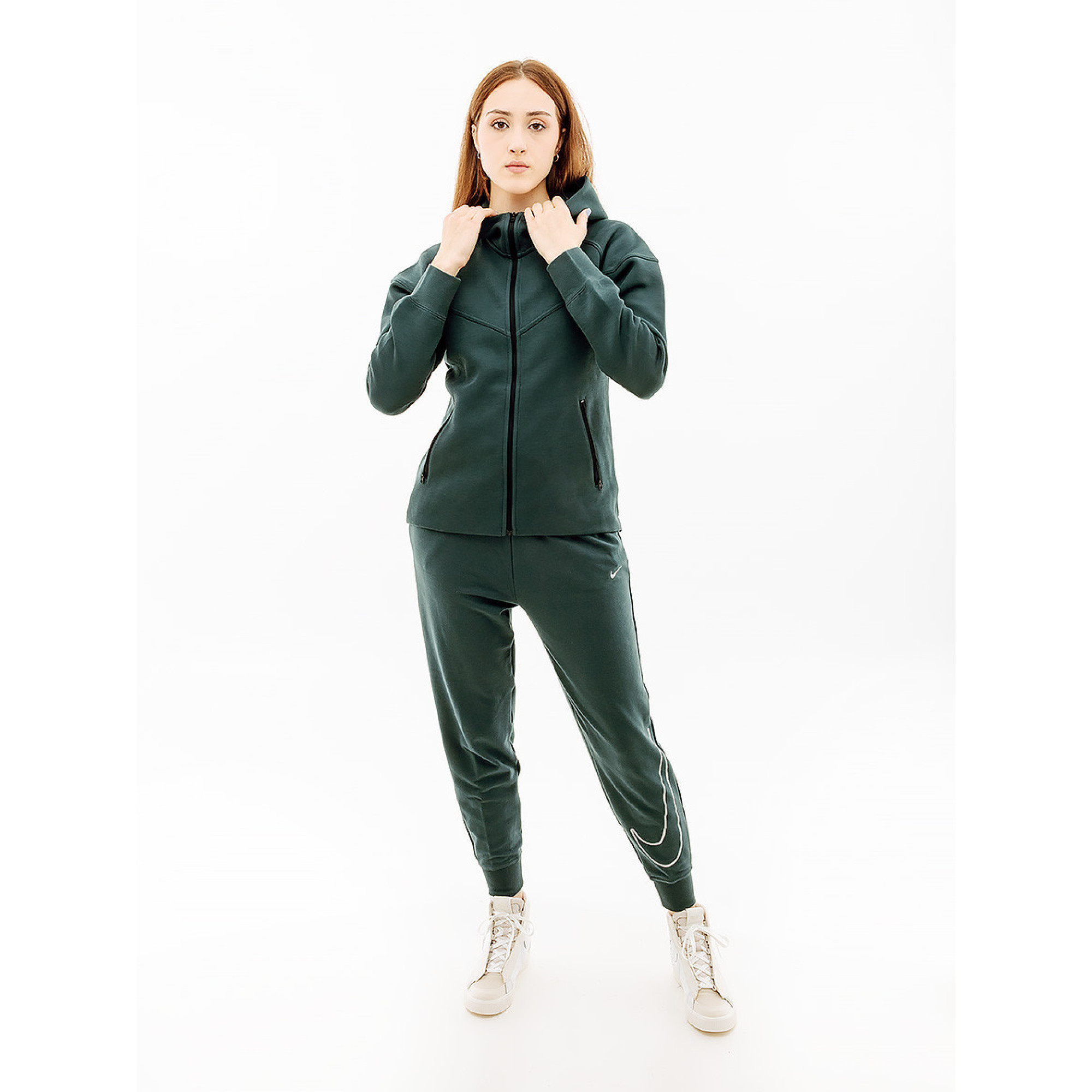 Женская Толстовка Nike NS TCH FLC WR FZ HD Зеленый XS (7dFB8338-328 XS) - 4 - Robinzon.ua