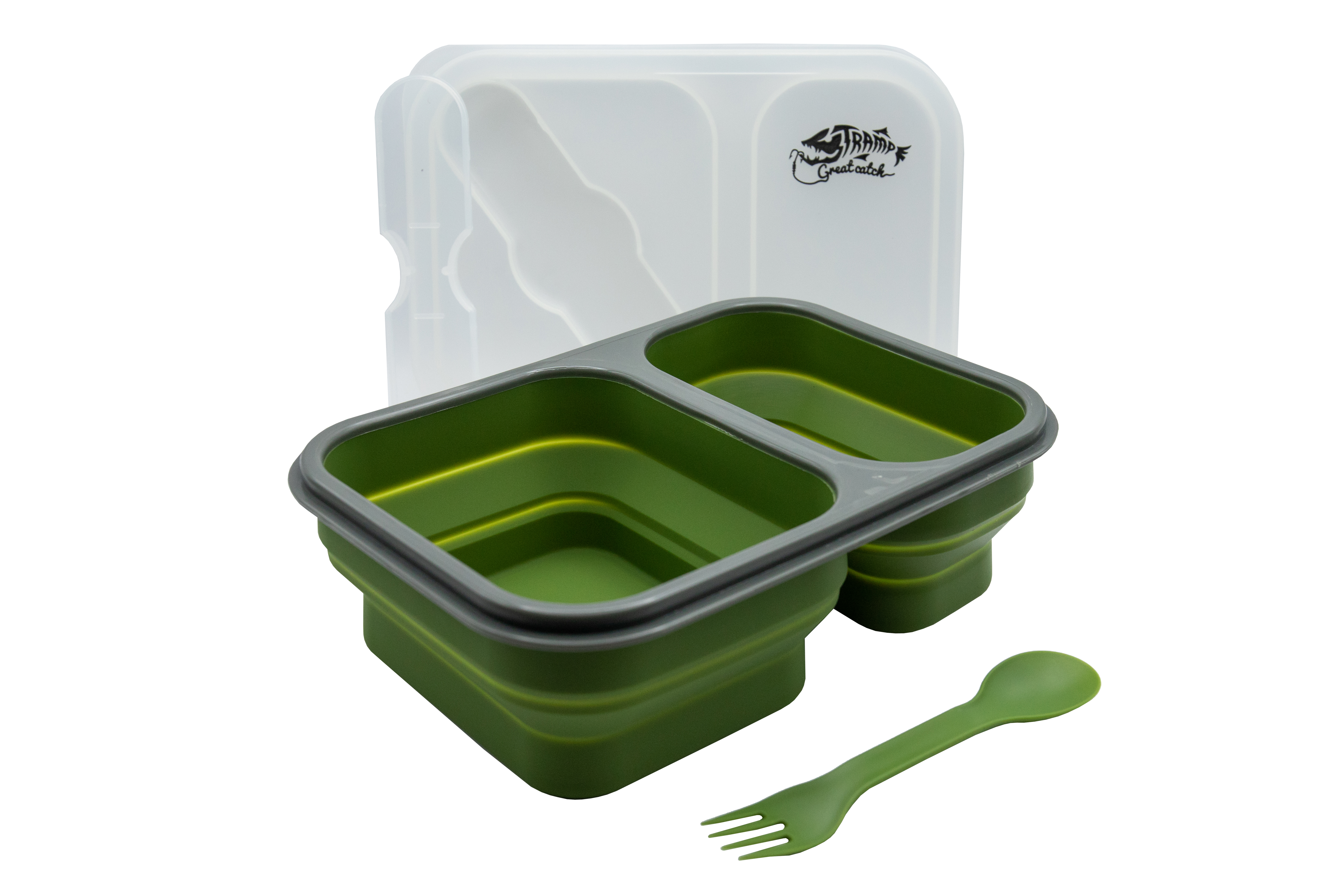 Контейнер силіконовий на 2 відділення Tramp (900ml) з ложкою-виделкою olive UTRC-090-olive - Robinzon.ua