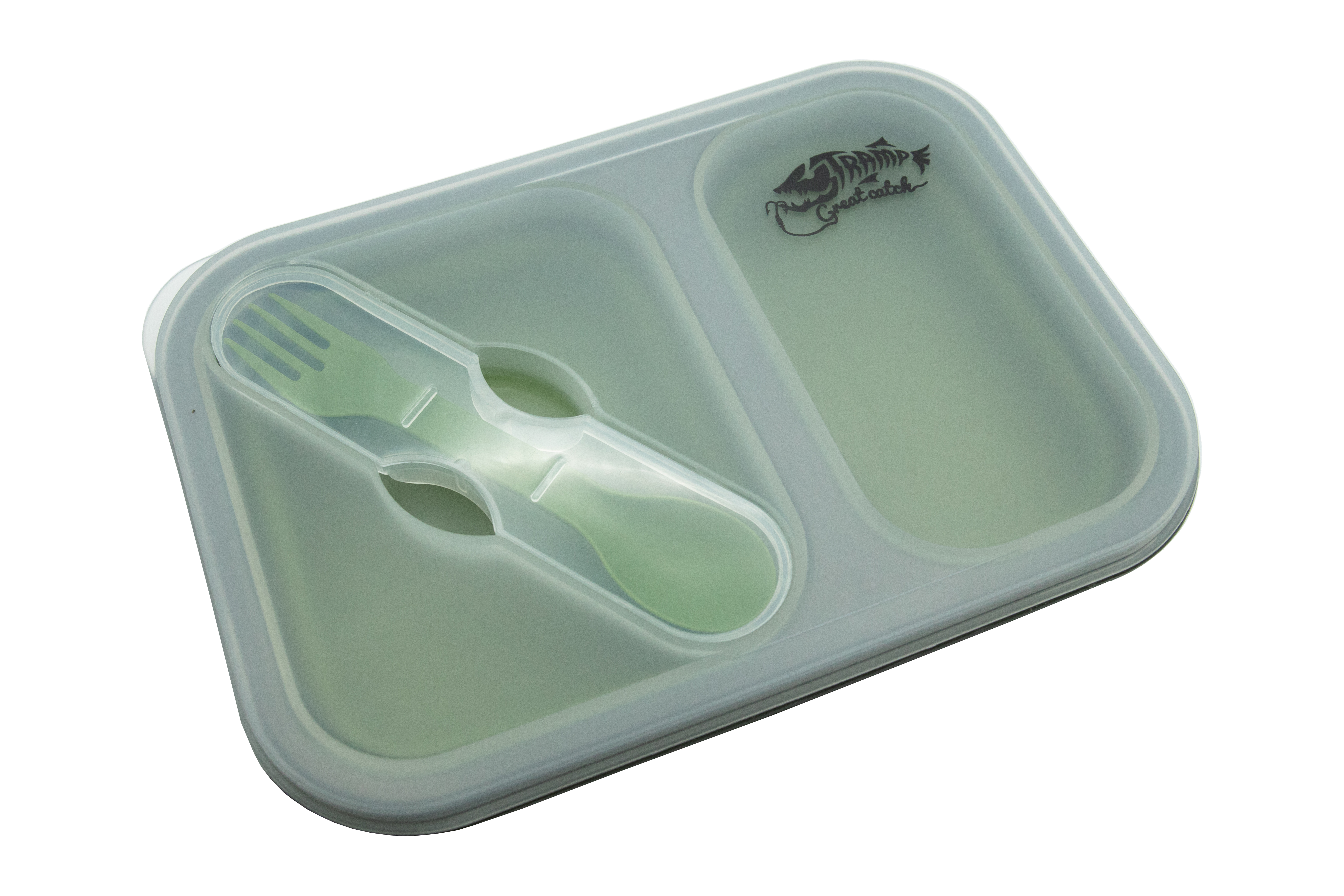 Контейнер силіконовий на 2 відділення Tramp (900ml) з ложкою-виделкою olive UTRC-090-olive - 1 - Robinzon.ua